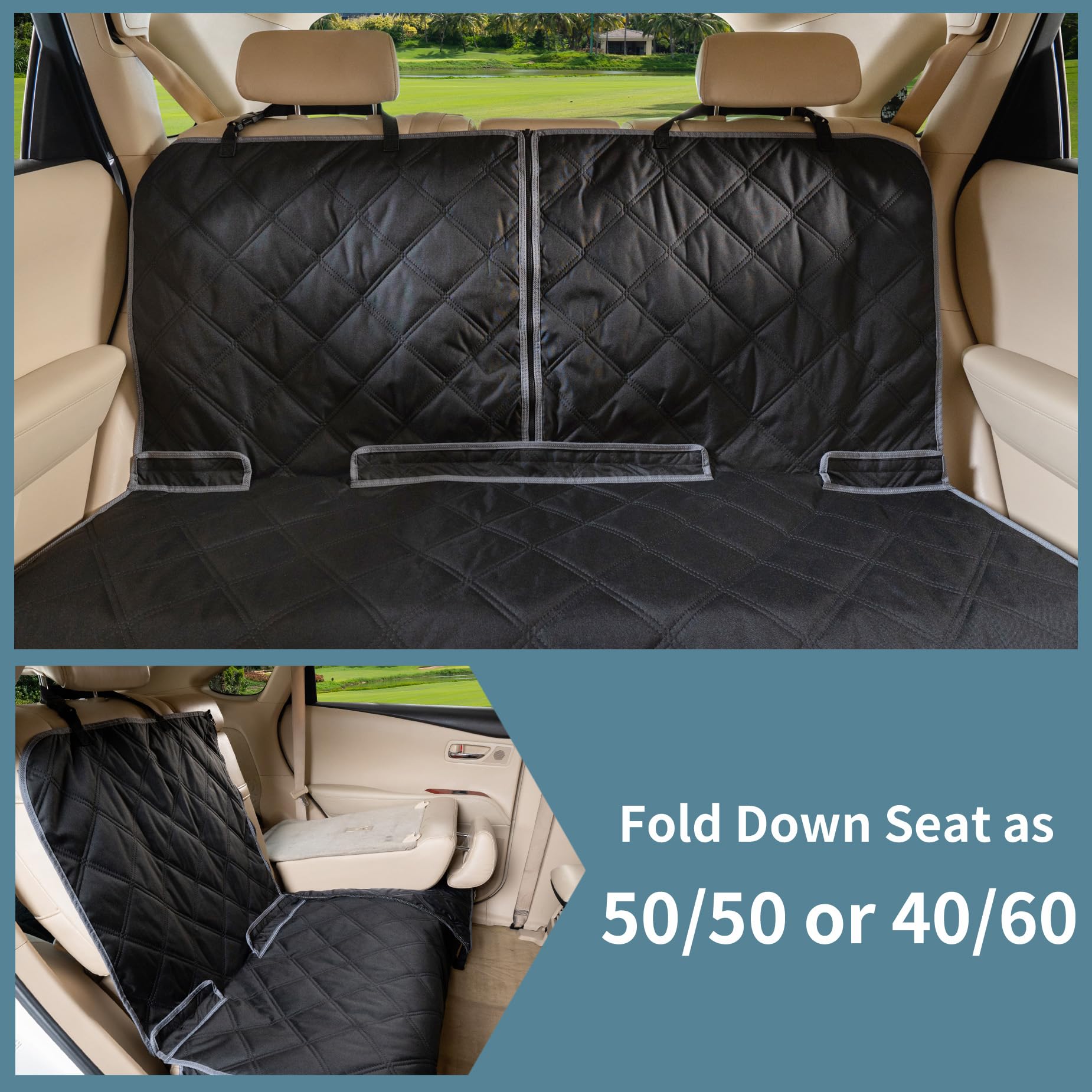 Housse Siège Voiture Chien Arrière - Imperméable, Antidérapante, Protection Banquette Complète Avec Accès Ceintures (Noir)