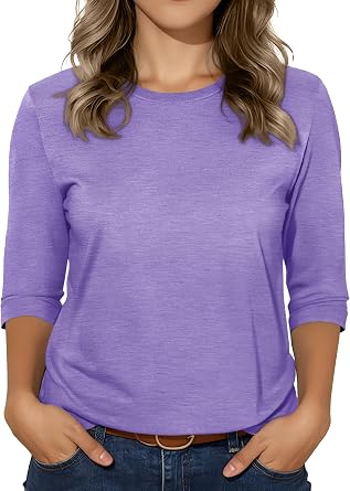 3/4 Sleeve Tops for Women Basic Crew Neck Spring Blouses Casual Fit Fall T Shirts 2026