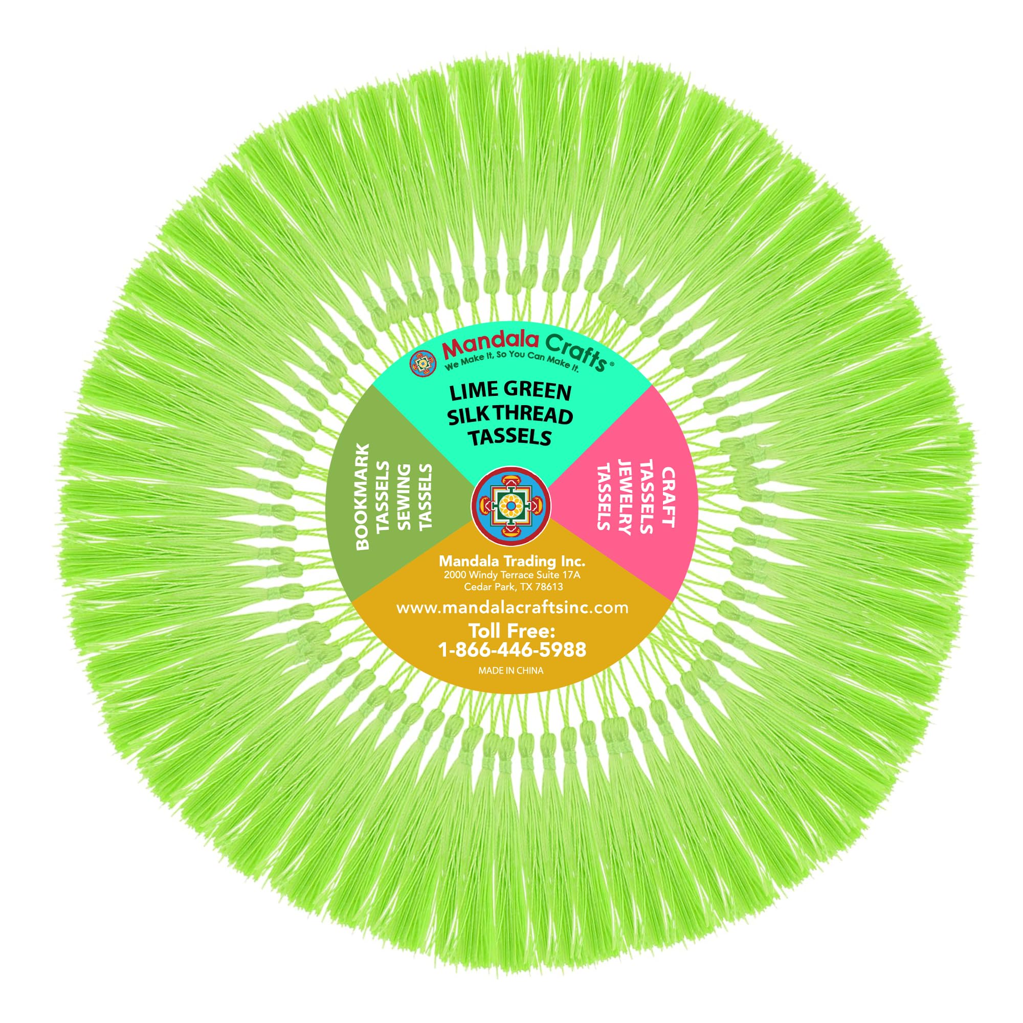 Mandala Crafts 100 Lime Green Silky Bookmark Tassels with Loops for Crafts