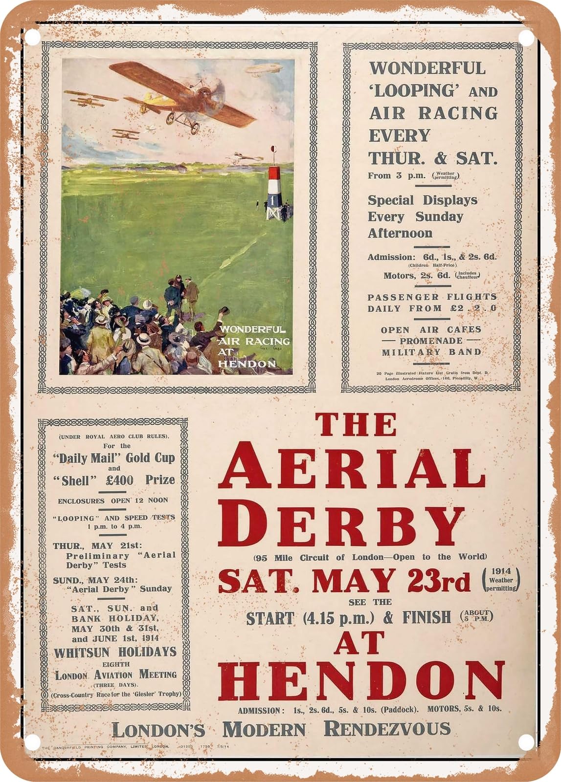 METAL SIGN - 1914 The Aerial Derby at Hendon Vintage Ad home decor
