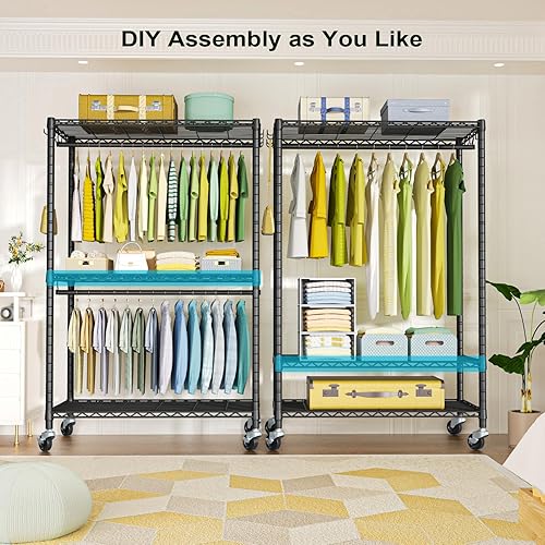 Miniatura 4 de FUTASSI P4 - Perchero con ruedas para ropa resistente, percheros para colgar ropa, organizadores de armario portátiles independientes y