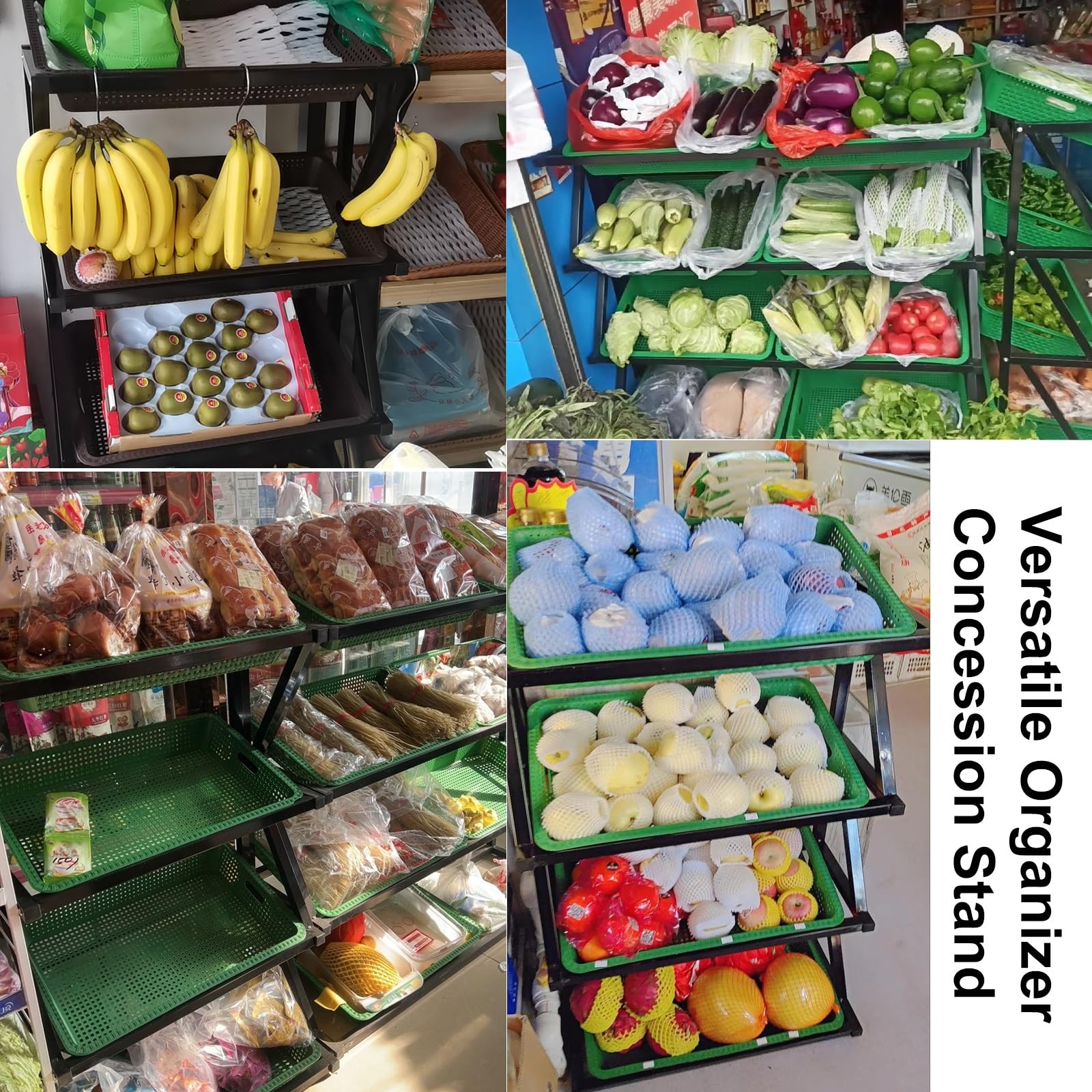 Soporte de exhibición de verduras de 4 niveles, estante versátil para frutas, bolsa de patatas fritas, organizador de despensa de cocina