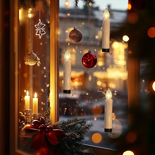 Miniatura 3 de WYZworks Paquete de 10 velas LED sin llama con clip y ventosa para velas de árbol de Navidadventana, luces de vela blancas cálidas parpadeantes de