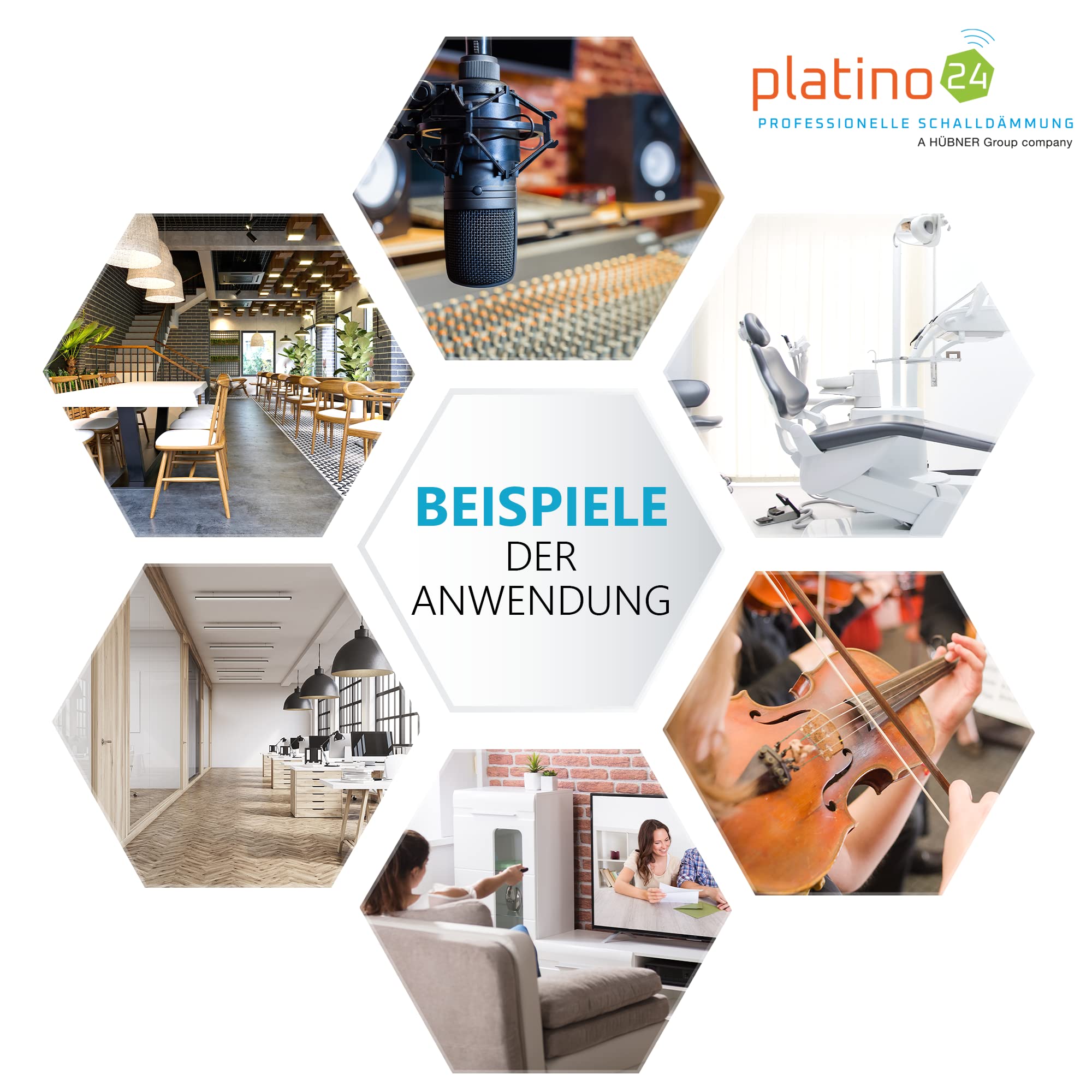platino24 Akustikpaneele – 4er Set – 82,5x55x5cm – Schalldämmung – Hellgrau
