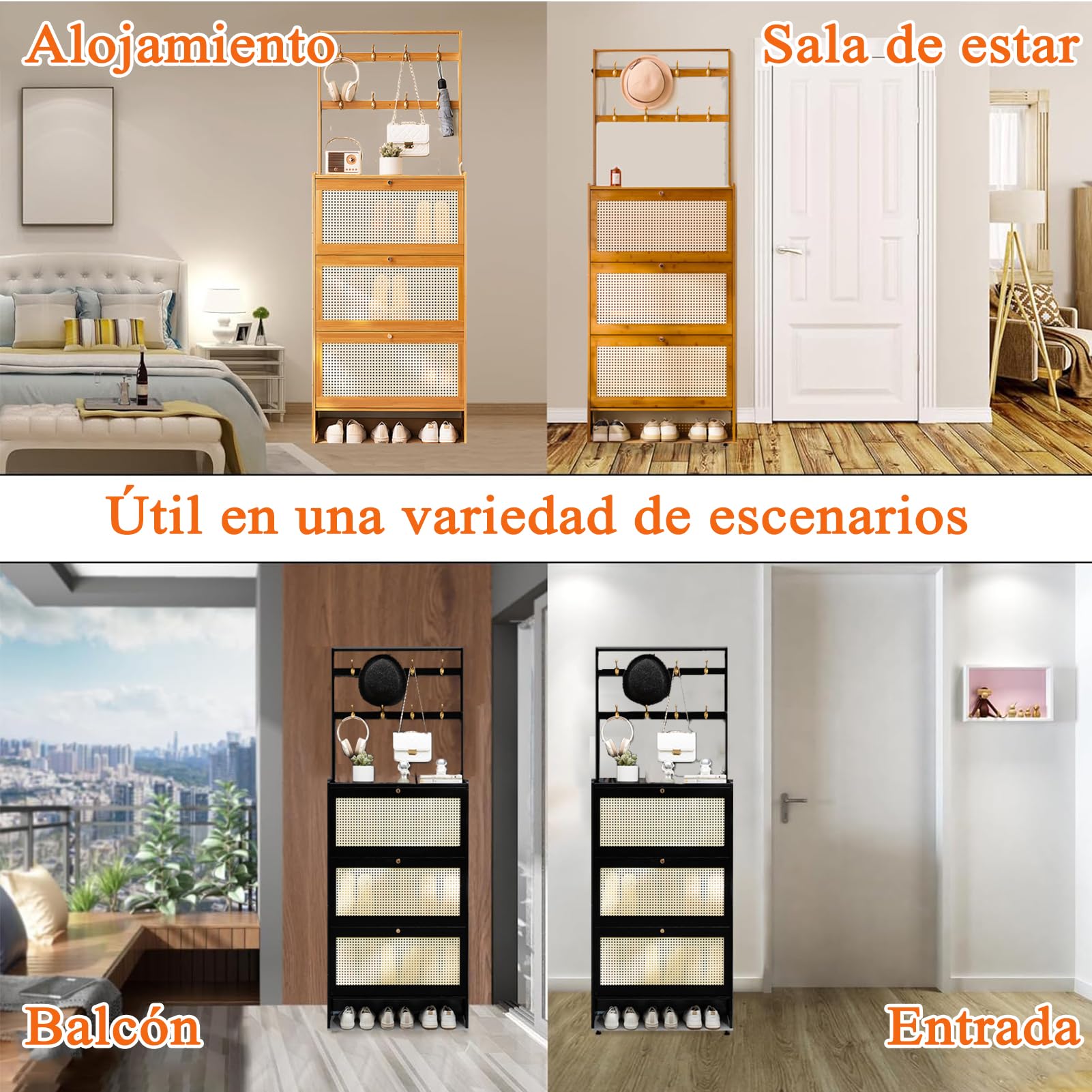Zapatero de bambú con Puertas, Zapatero Entrada recibidor Estrecho, Mueble Zapatero recibidor Ratan, Armario Zapatero para la Entrada Slim, para Entrada, Pasillo Sala De Estar 70×17×152cm
