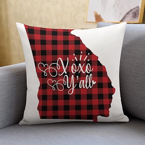 Cojines Decorativos para Sala Valentines Day XOXO US State Georgia Cushion Covers Red Buffalo Check Modern Sofa Throw Pillow Cover Decor for Sofa