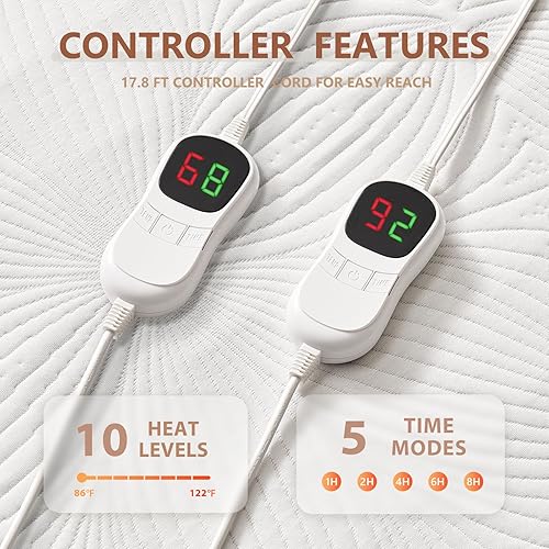 Miniatura 4 de Homemate Protector de colchón térmico tamaño Queen  Protector de colchón eléctrico de jacquard de punto 3D, calentador de cama Queen con doble