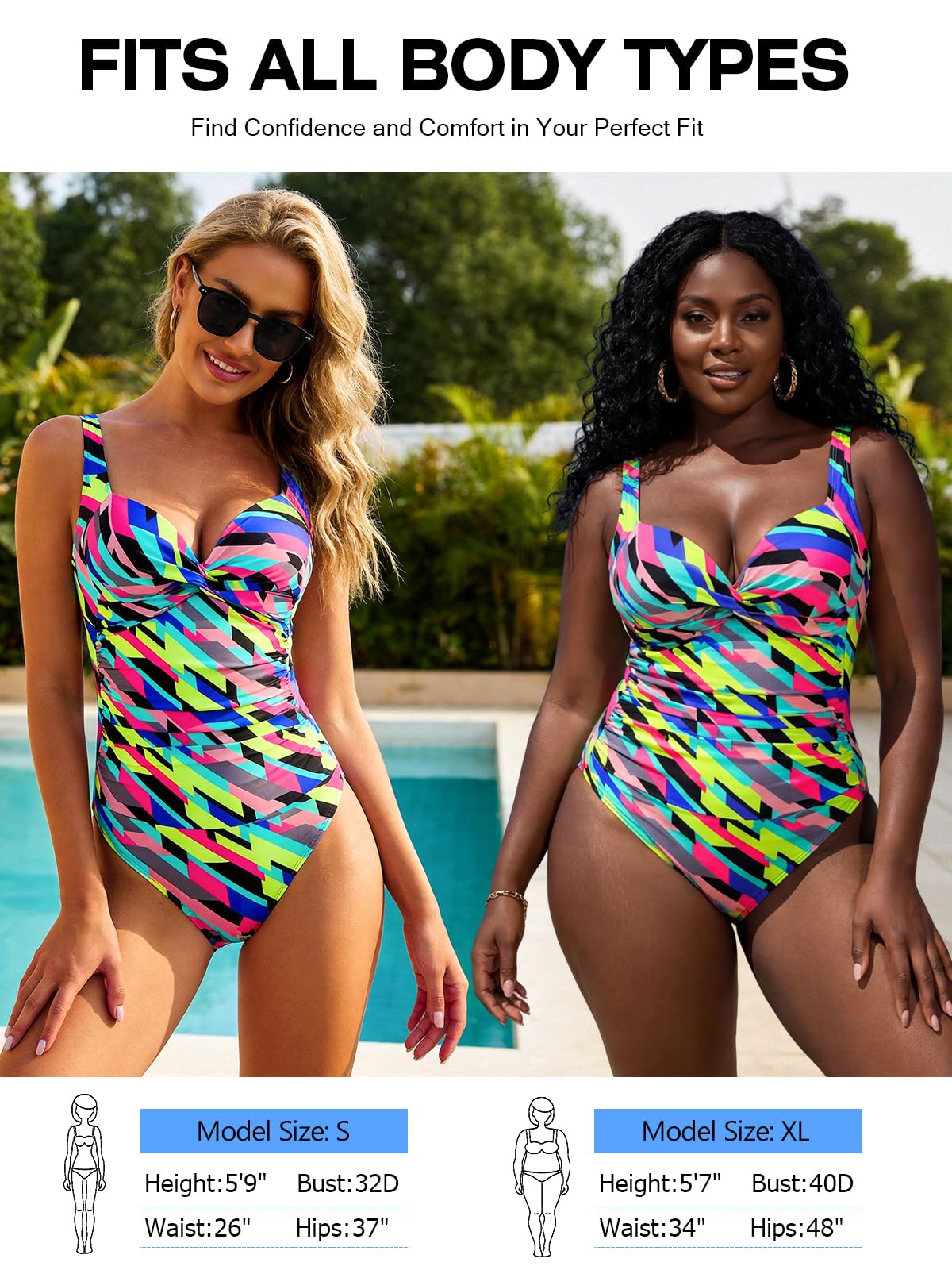 RELLECIGA Costume da bagno intero da donna con controllo della pancia, dimagrante, modellato, push-up