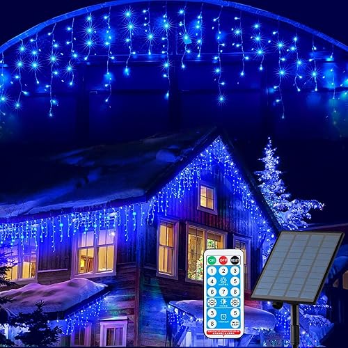 Luces solares de Navidad para exteriores, impermeables, para decoración de Navidad, 320 LED, 29.5 pies, 60 gotas, luces de hadas recargables con