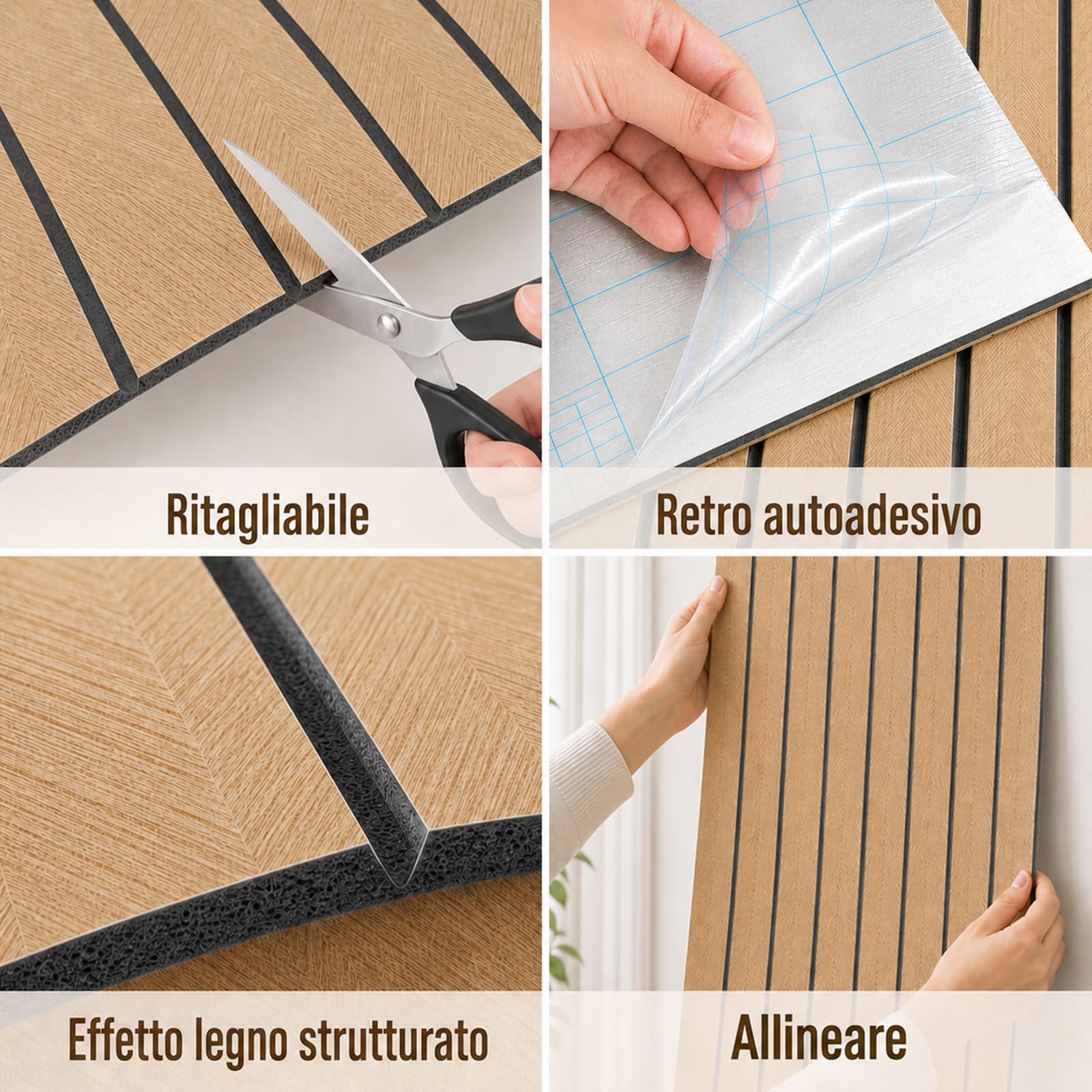 Pannelli da parete autoadesivi, 40 x 300 cm, effetto legno, impermeabile, con isolamento acustico IXPE, decorazione moderna per parete TV, camera da letto, ufficio (Giallo)