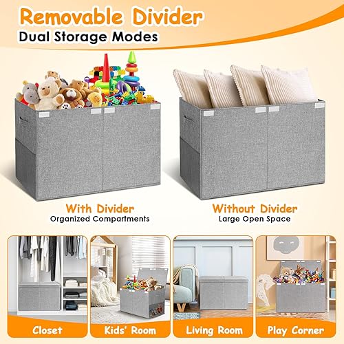 Miniatura 5 de Caja grande de almacenamiento de juguetes con tapa, organizador de pecho de juguetes mejorado con divisor de polipropileno extraíble, contenedor