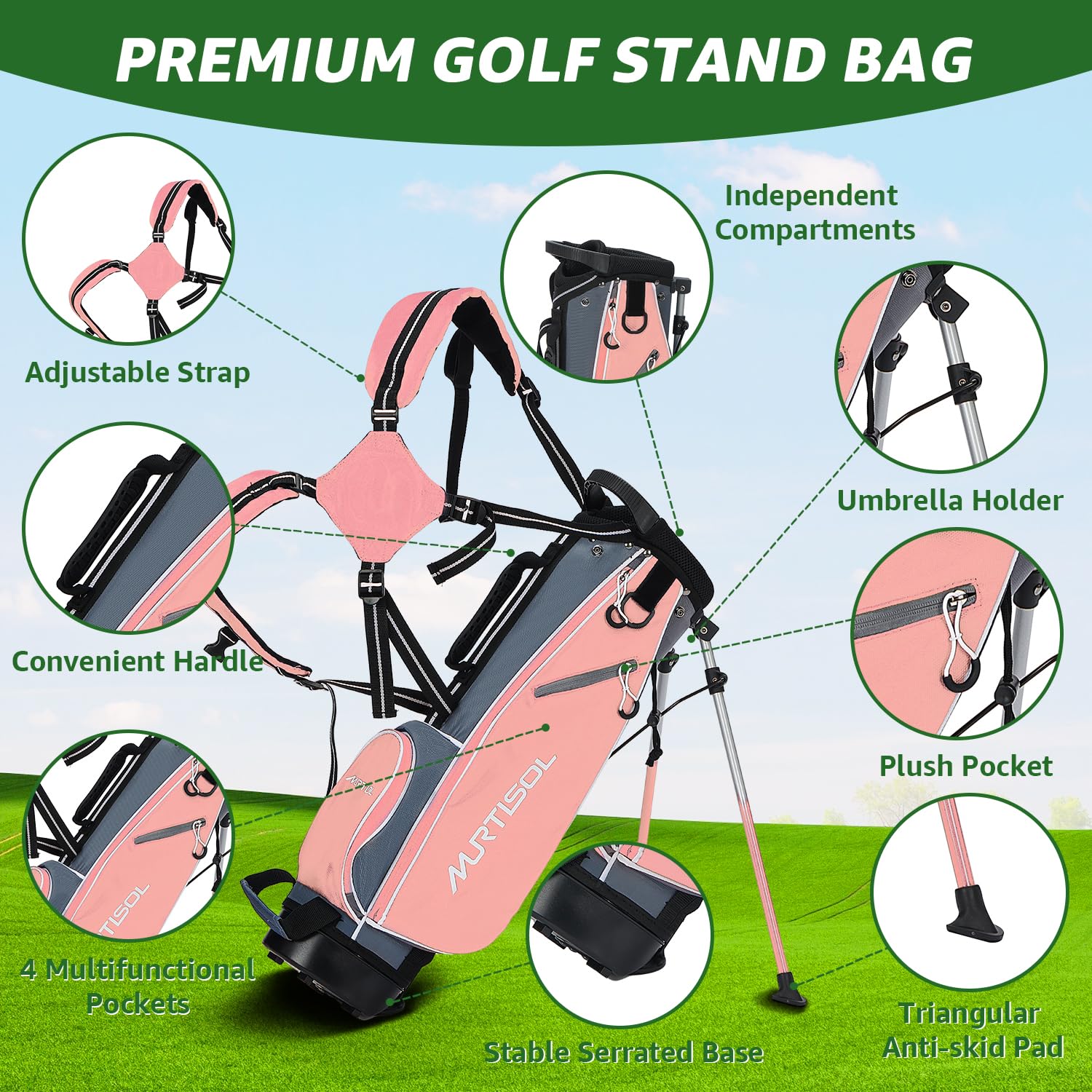 XDriveMax 6 Teilige Komplettes Golfschläger Set, Golf Set Inklusive Stand Bag, 1# Drive, 5# Hybrid, 6/7#, 9/P# Eisen und Putter Rechtshänder