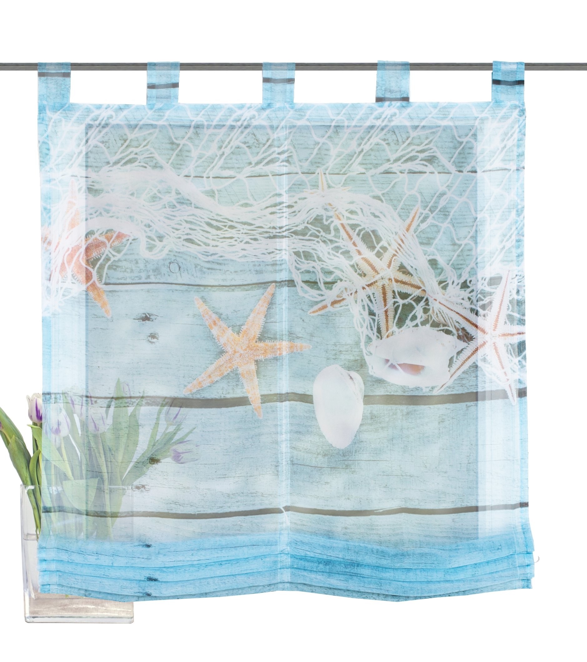 Home fashion Looped Roman Blind Voile Digital Print Maritime Polyester Blue 140 x 60 cm