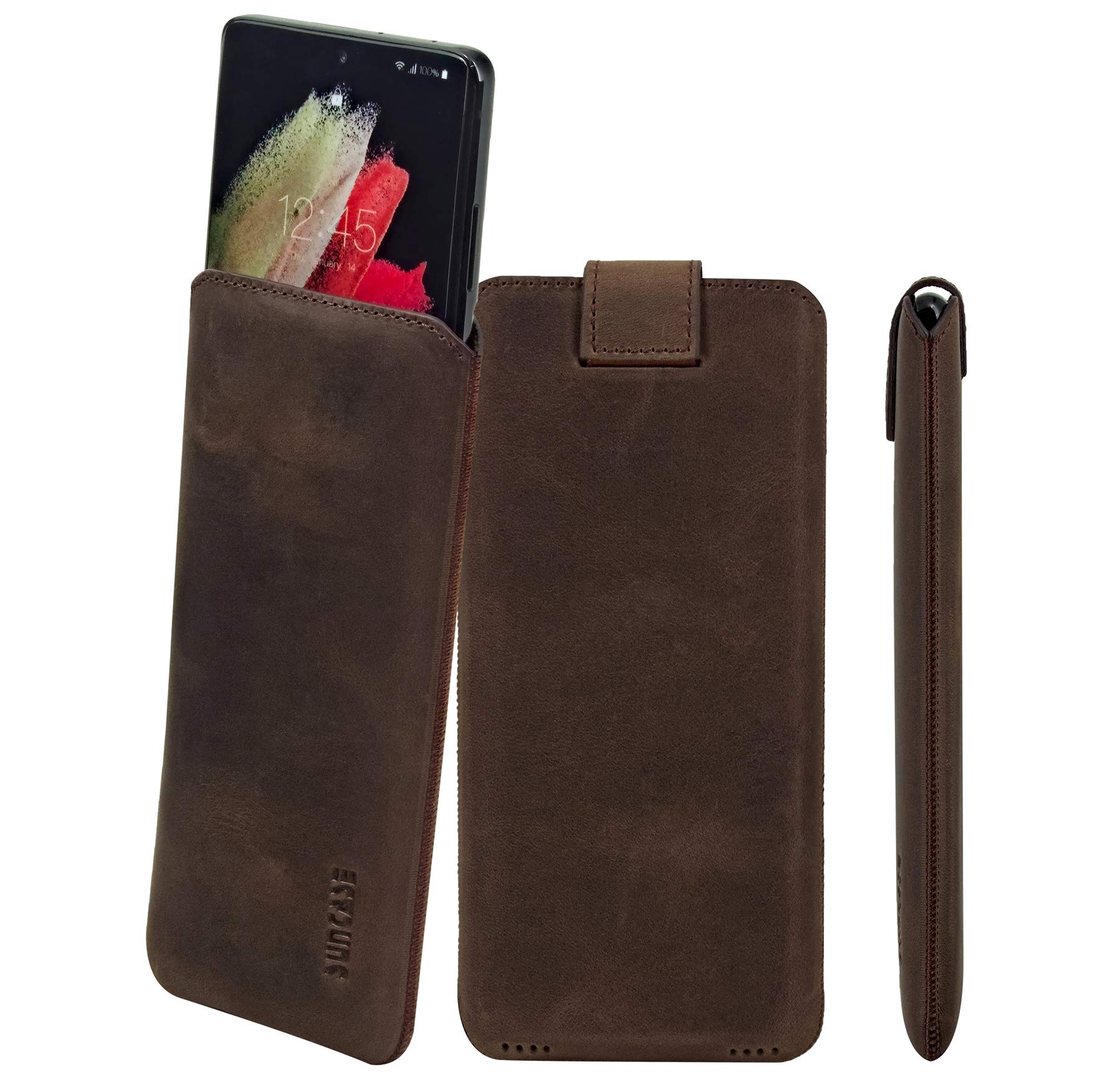 Suncase Borsa In Vero Cuoio Custodia In Pelle Slim-Edition Per