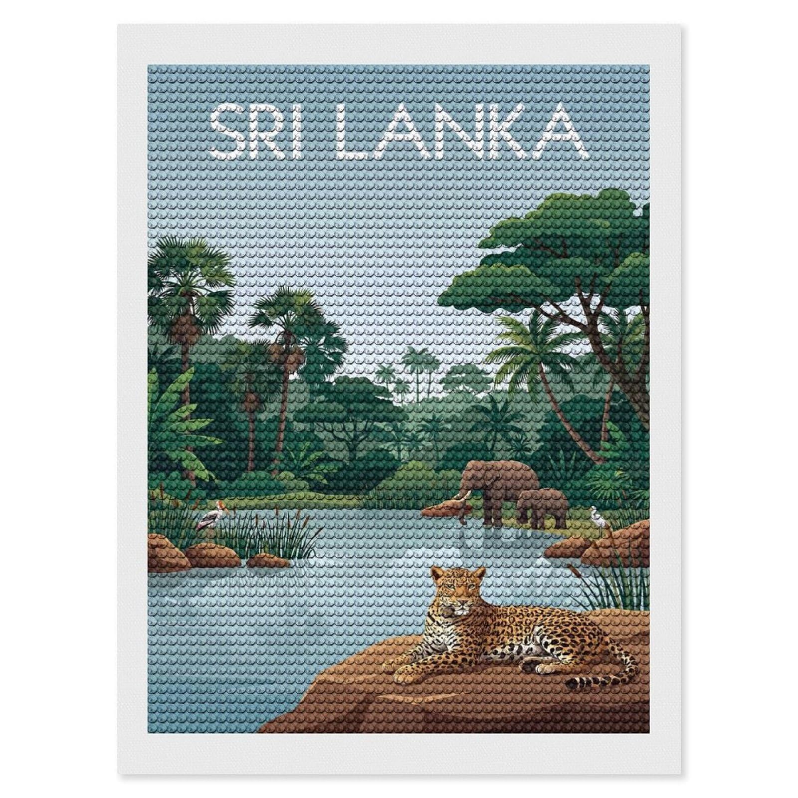 Junmoney Sri Lanka Wildlife Diamond Painting Kit 12"x16", Thoughtful Handmade Gift, for Creative Relaxation, Printed Canvas, Cosy Home Accent