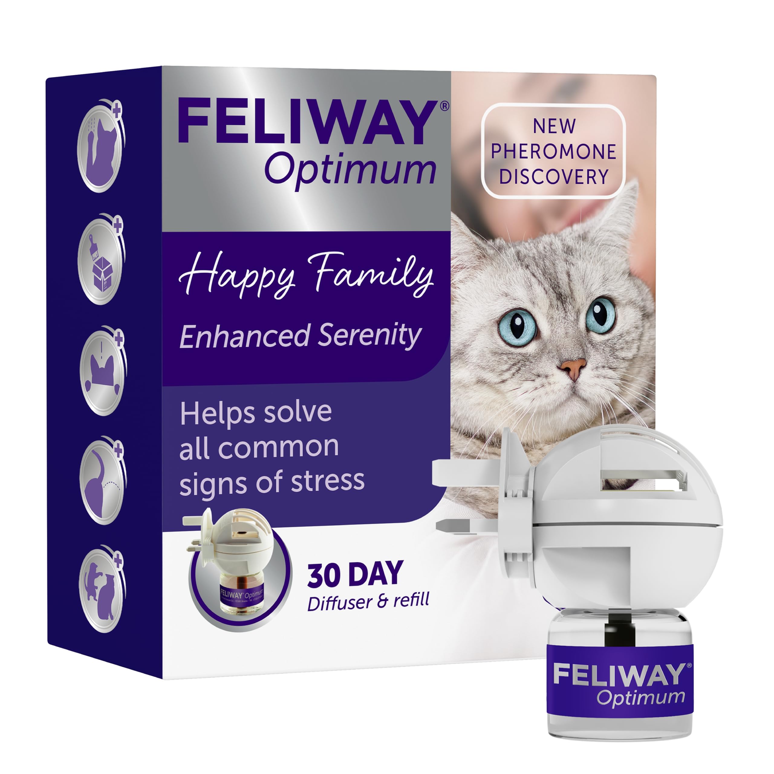 FELIWAY Optimum 30 Day Cat Calming Odourless Plug In Pheromone Diffuser Starter Kit, 48ml - Helps Solve Signs of Stress in Cats & Kittens, Veterinary Recommended, Drug-free, Clinically ProvenFELIWAY Optimum 30 Day Cat Calming Odourless Pl…