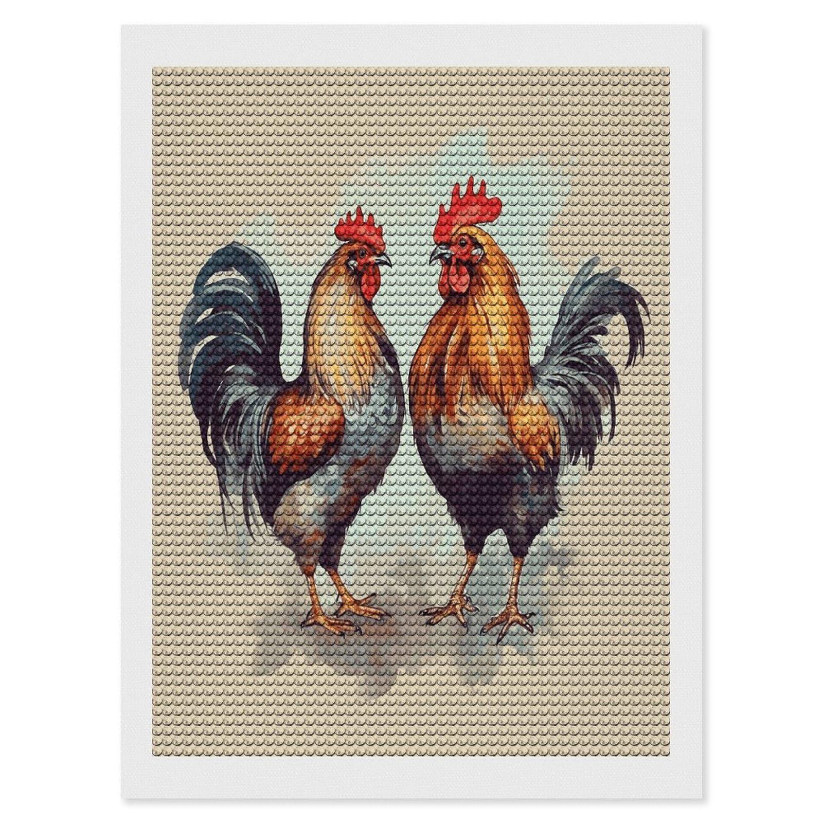 LDGSUPH Rooster and Hen Diamond Painting Kits for Adults Paint with Diamond Pictures Art DIY Full Drill Diamond Dots Painting Personalized Diamond Photo for Home Wall Decor Gift 12"x16"