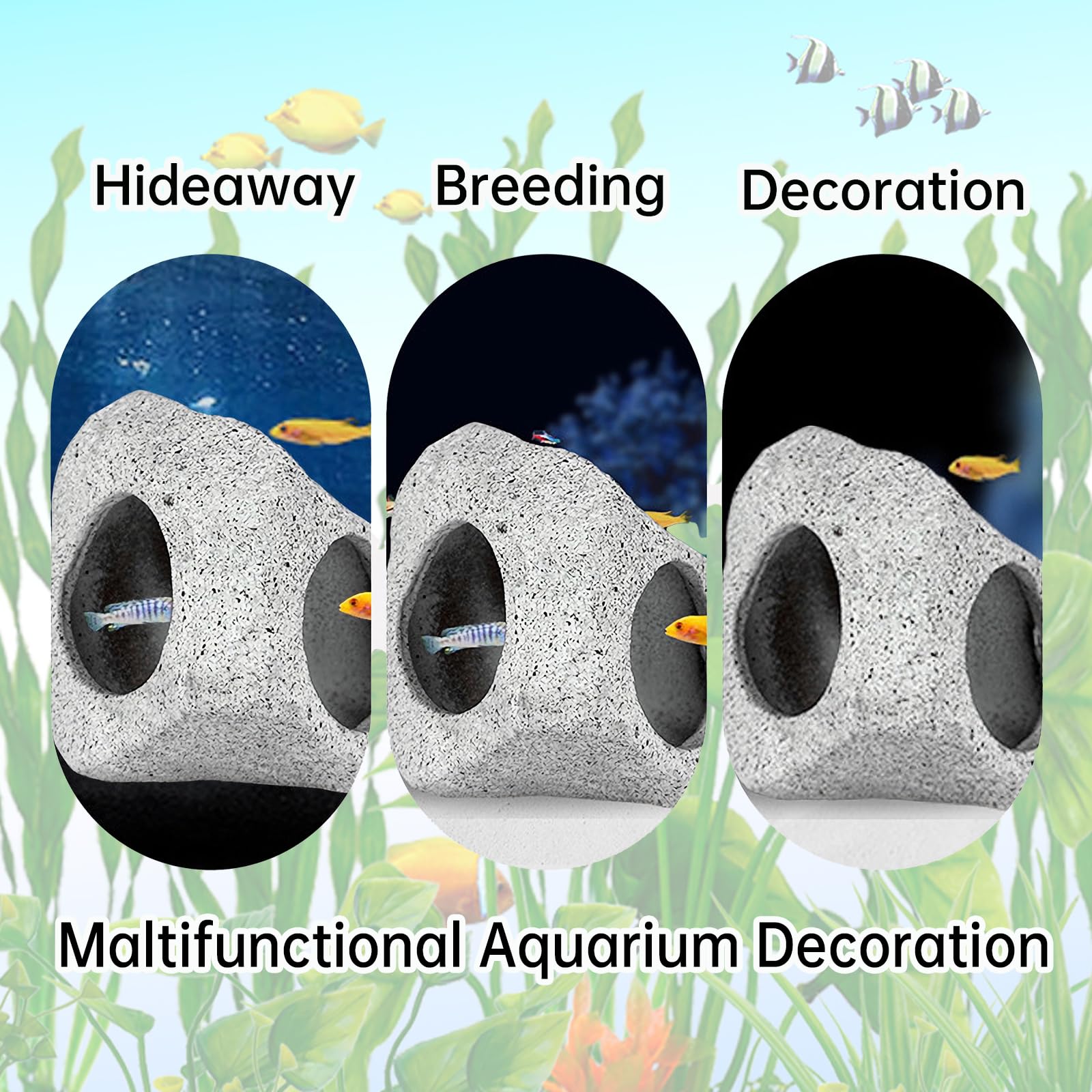 Roches pour Aquarium, Cachette d'aquarium pour Animaux pour Poisson à se Reproduire, Jouer et se Reposer, Petites Céramique Pierres Décoratives pour Aquarium (A)