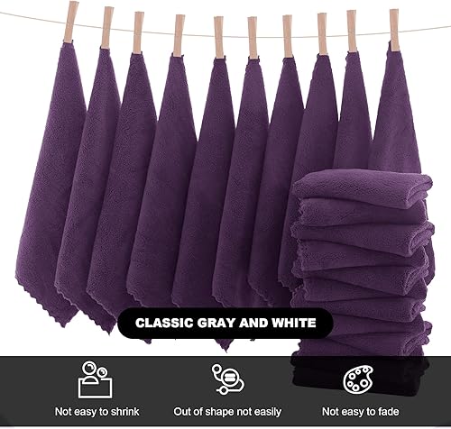 Miniatura 3 de Paños faciales de microfibra de secado rápido, paños desmaquillantes suaves, paquete de 12 unidades, morado uva