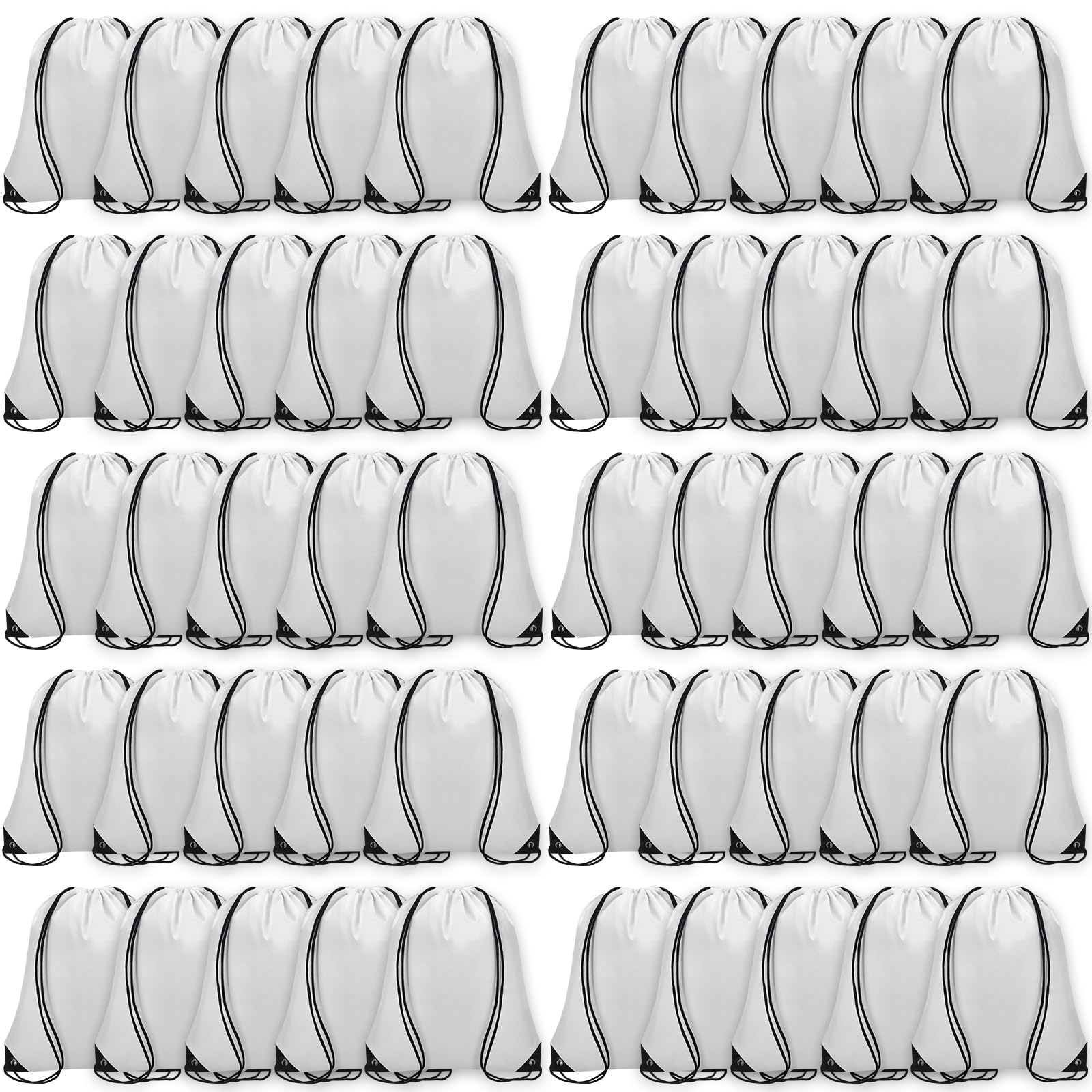 Grneric 50Pcs Drawstring Backpack Bulk Cinch Bag, Drawstring Bags Polyester for Gym Sports Beach Party Trip (White)