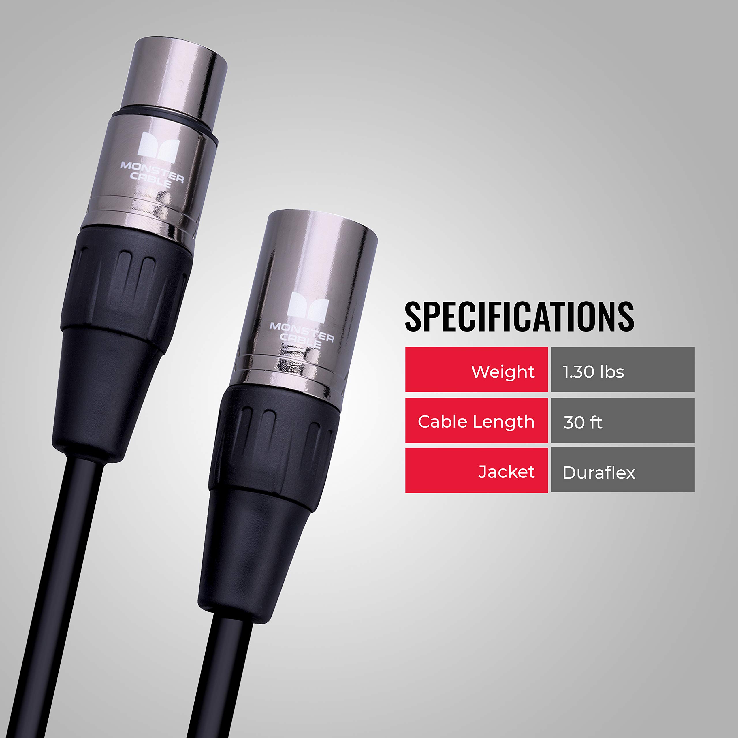 Monster Prolink - Cavo per microfono classico, 9,1 m, colore: argento, con struttura MultiTwist, cavo XLR schermato intrecciato in rame al 95%, cavo XLR XLR