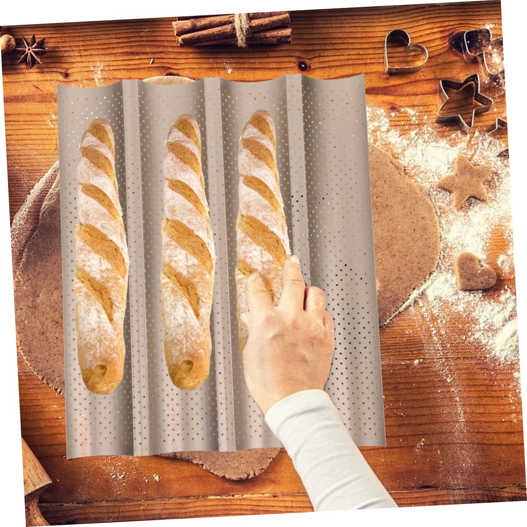 Molde para Baguettes de 4 Cavidades, Acero al Carbono, Antiadherente y Resistente al Calor, Adecuado para Pan Francés y Horneado Diario