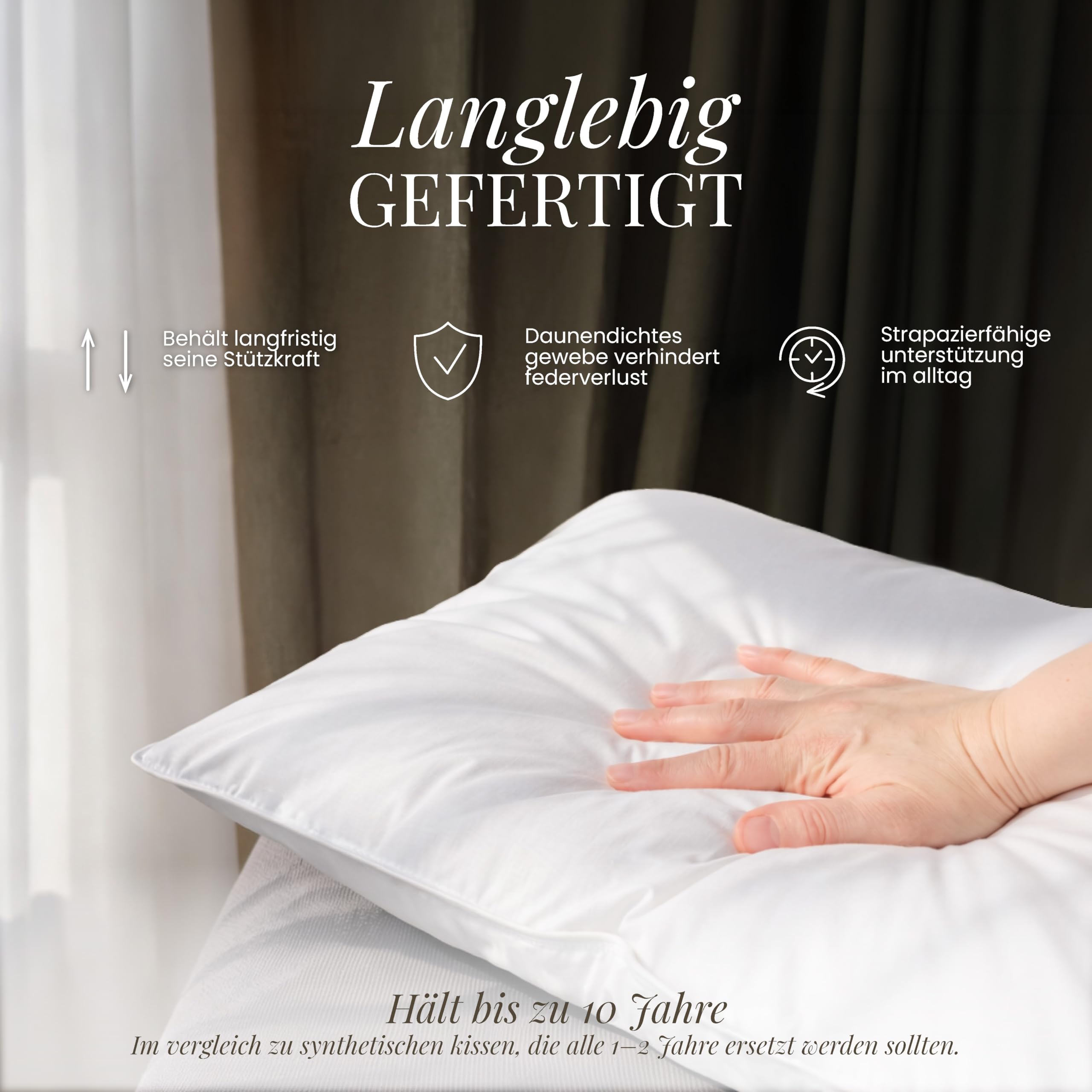 FAM' Home Federkopfkissen 50x70 cm – Federkissen mit 100% Entenfedern | NATÜRLICHER KOMFORT: 100% Entenfedern für Stützkraft, atmungsaktiver Bezug, bei 30°C waschbar & Öko-Tex zertifiziert.