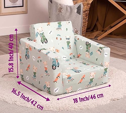 Miniatura 3 de Delsit Silla para niños pequeños y sofá de bebé, sofá individual de espuma abierta 2 en 1 de fabricación europea, silla plegable para bebé, tumbona