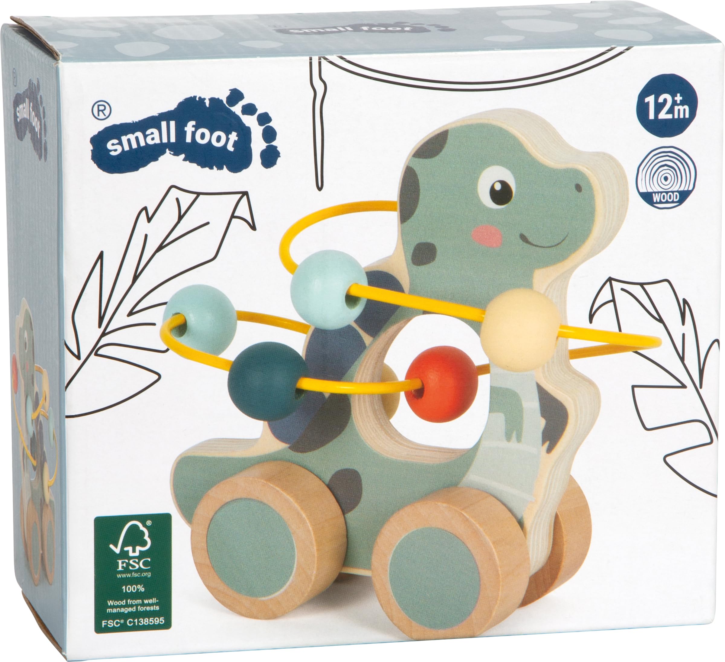 small foot Ścieżka do ciągnięcia Dino, 100% certyfikowane drewno FSC, dla dzieci od 12 miesięcy, 12615, kolorowe