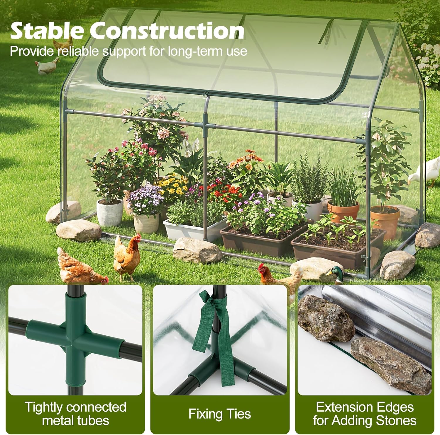 S AFSTAR 3-in-1 Raised Garden Bed with Greenhouse Cover, 6FT x 3FT x 4FT Galvanized Bottomless Planter Box Kit with Dual Roll-Up Screen Windows, Outdoor Mini Greenhouse for Vegetables (Silver & Clear)