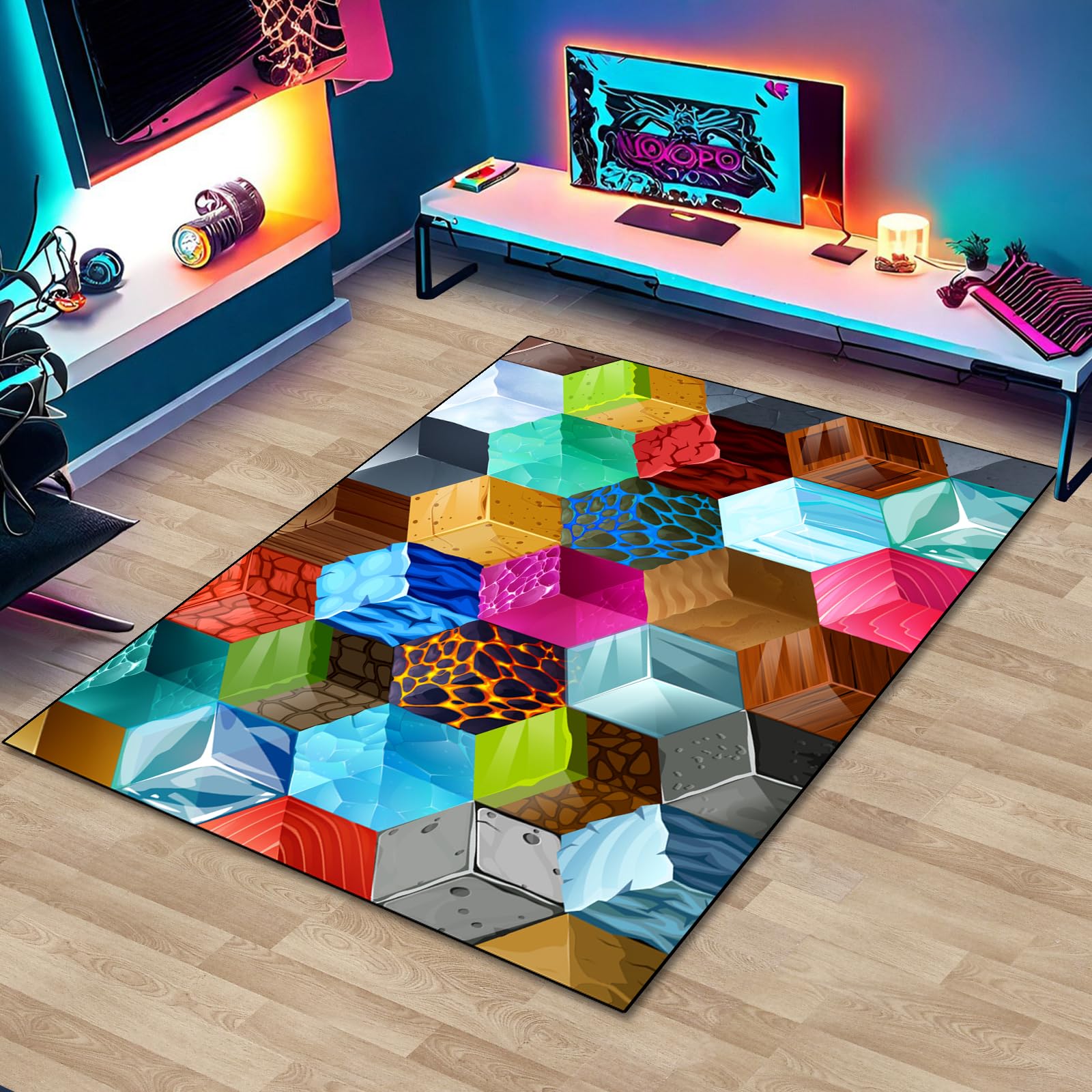 Amazon.com: Cube Block Game Rug, Teen Boys Carpet with Ice Game Element ...