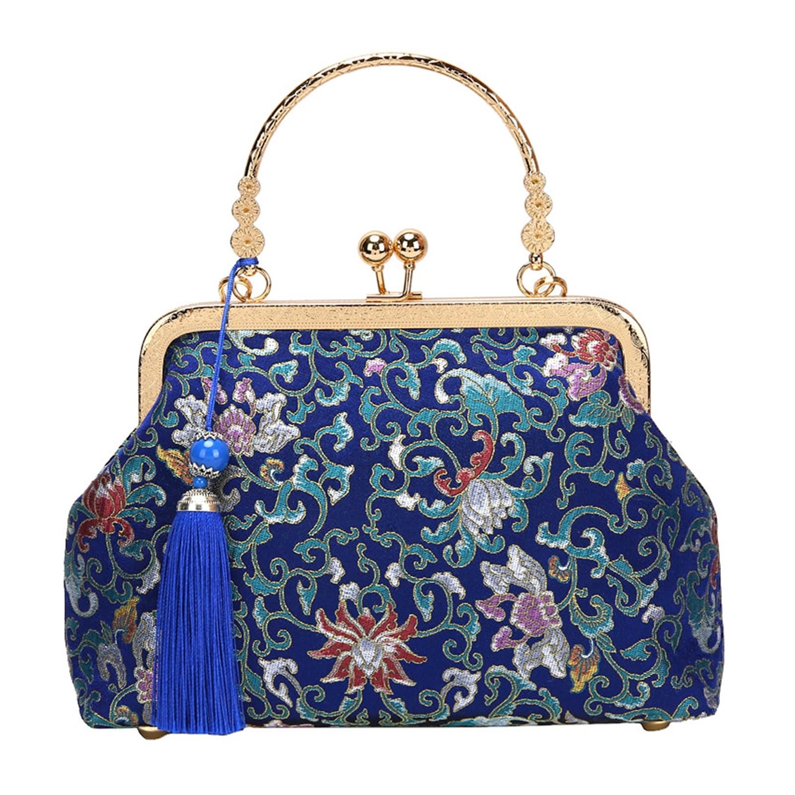 Sac à main rétro en satin blanc et bleu idéal pour vos soirées chic