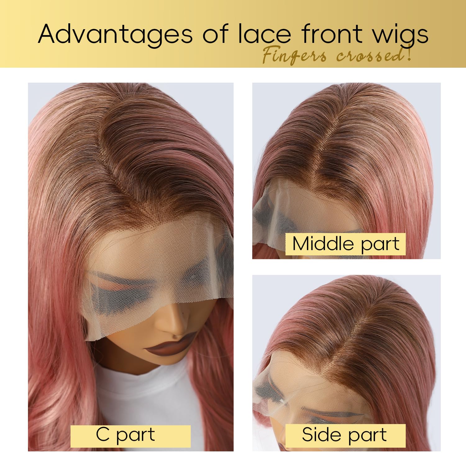 SOMIARIK Pink Lace Front Wig with Brown Roots - Image 2