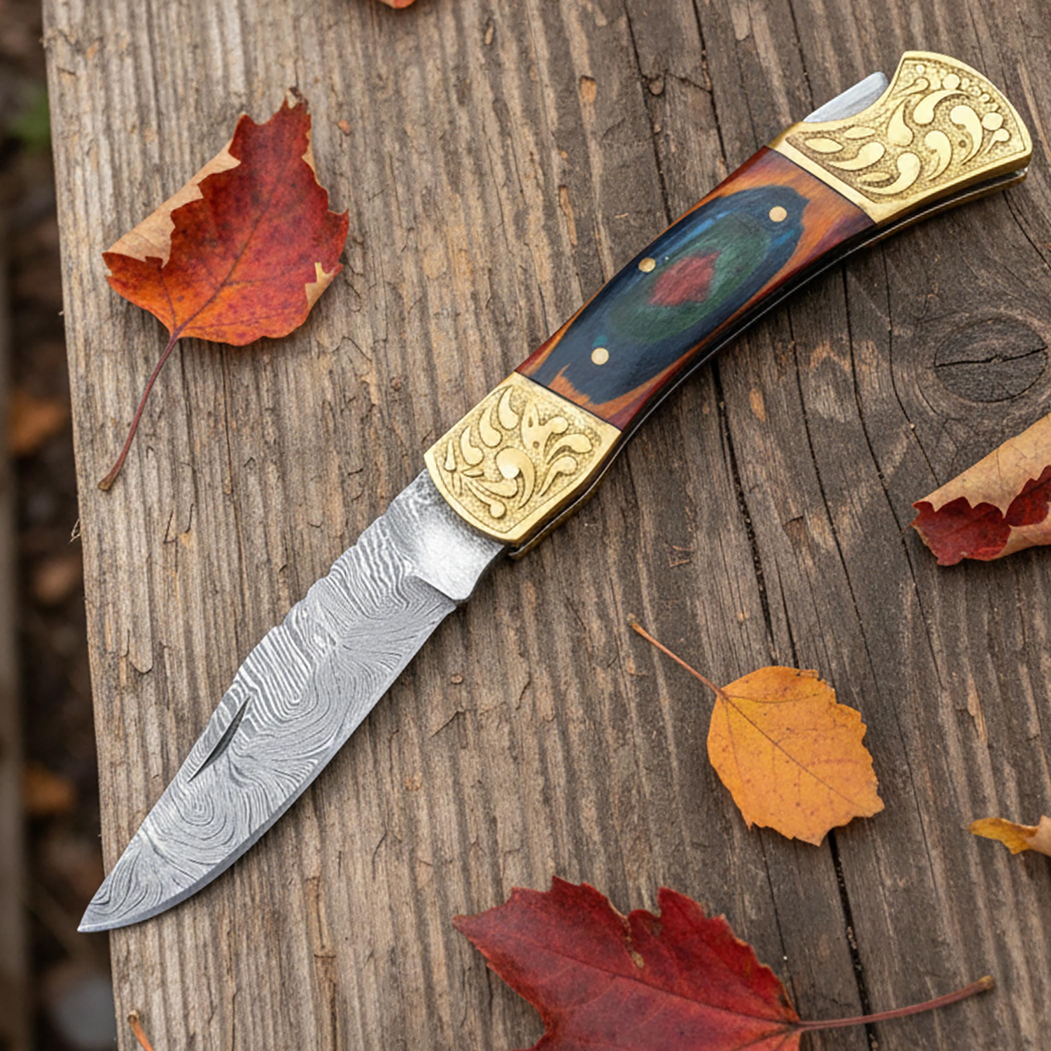 PAL 2000 KNIVES Coltello tascabile pieghevole in acciaio Damasco fatto a mano personalizzato con fodero 3151