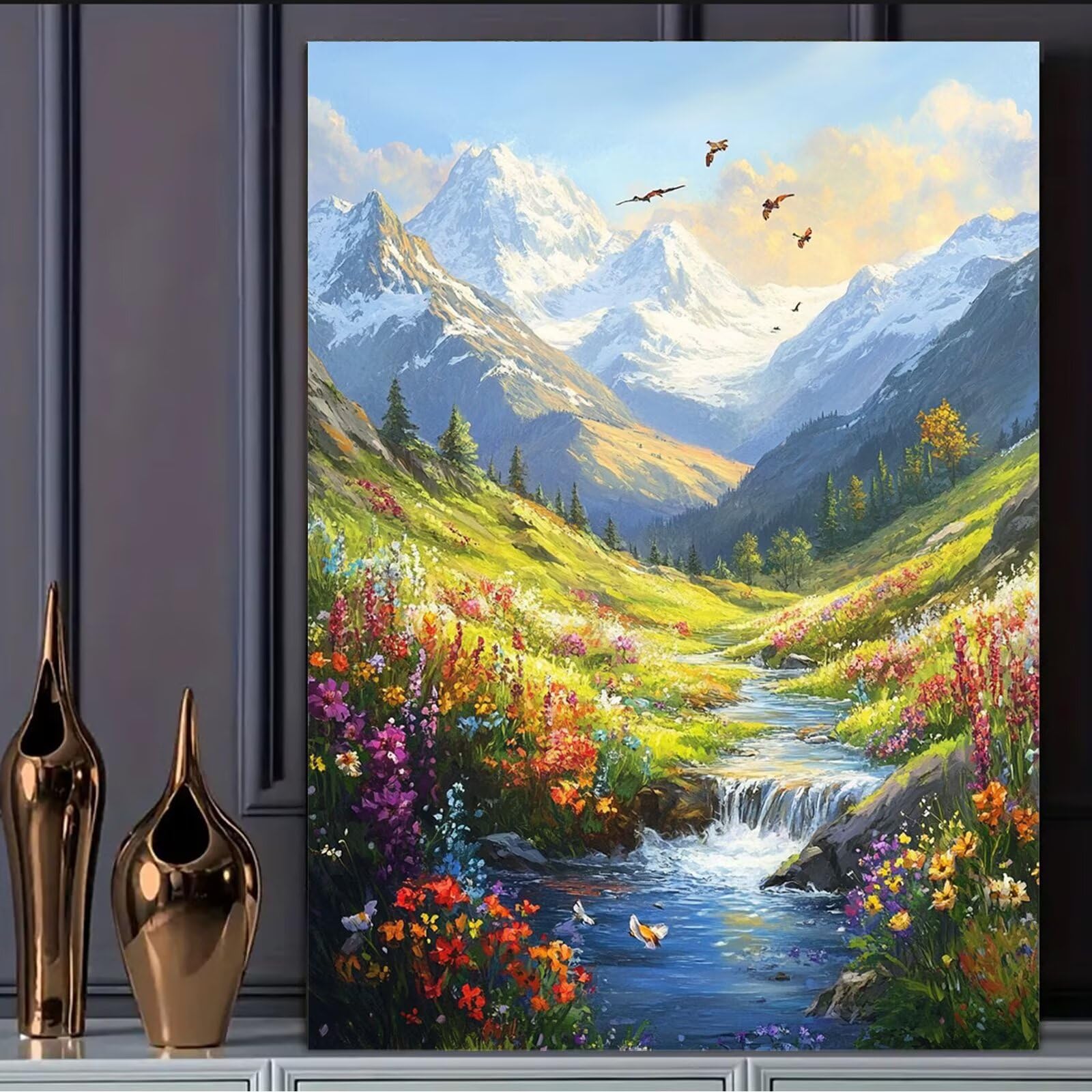 Malowanie cyframi dla dorosłych krajobraz malowanie według numerów z ramą 80 x 100 cm, Natura Paint by Numbers z farbami i pędzlami, DIY zestaw do malowania olejnego do dekoracji domu prezent, kk-335