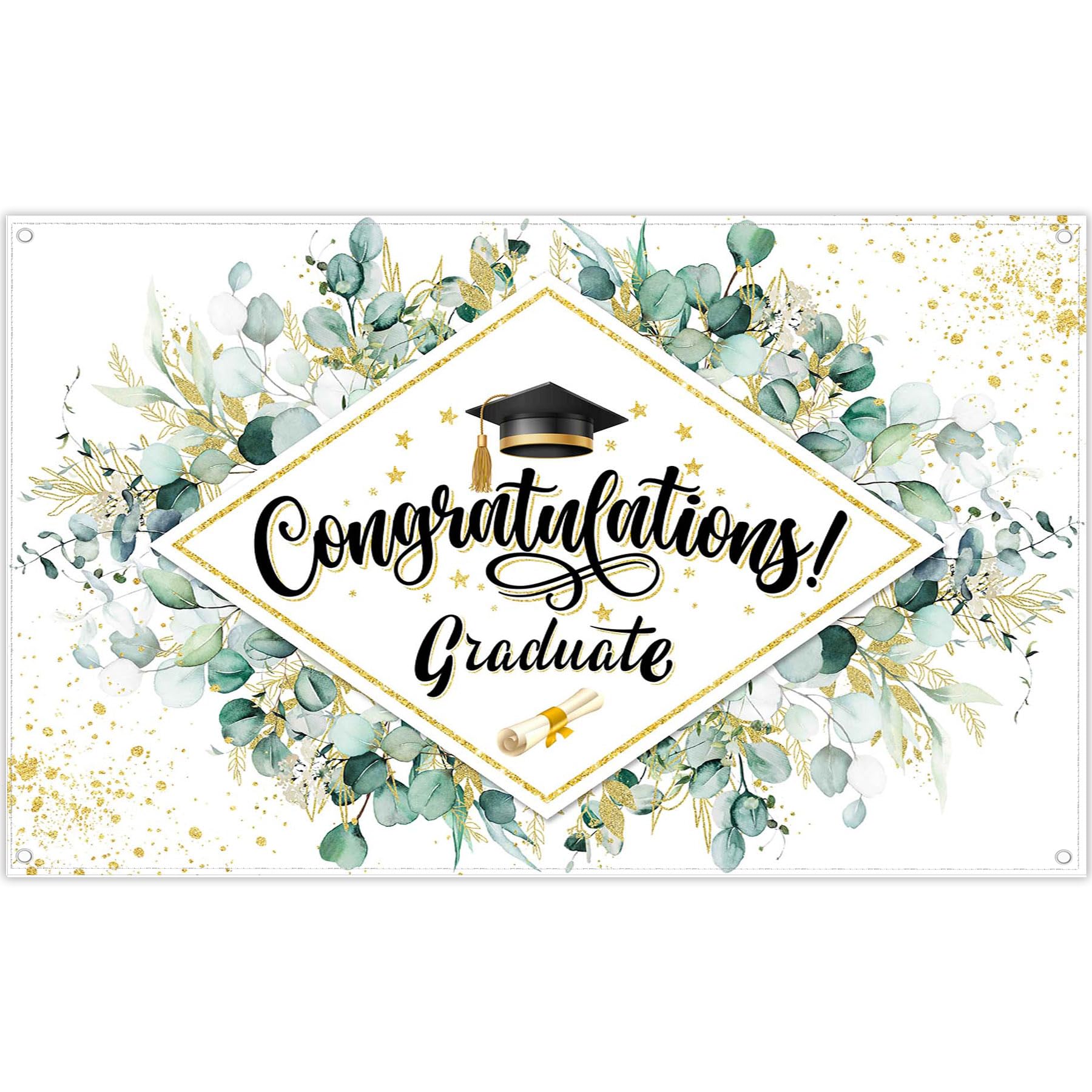 YCUCUEI 72x43inch Greenery Leaves Graduation Backdrop Congraduations Grads Banner Class of 2025 Background Party Decorations School Prom Photo Booth