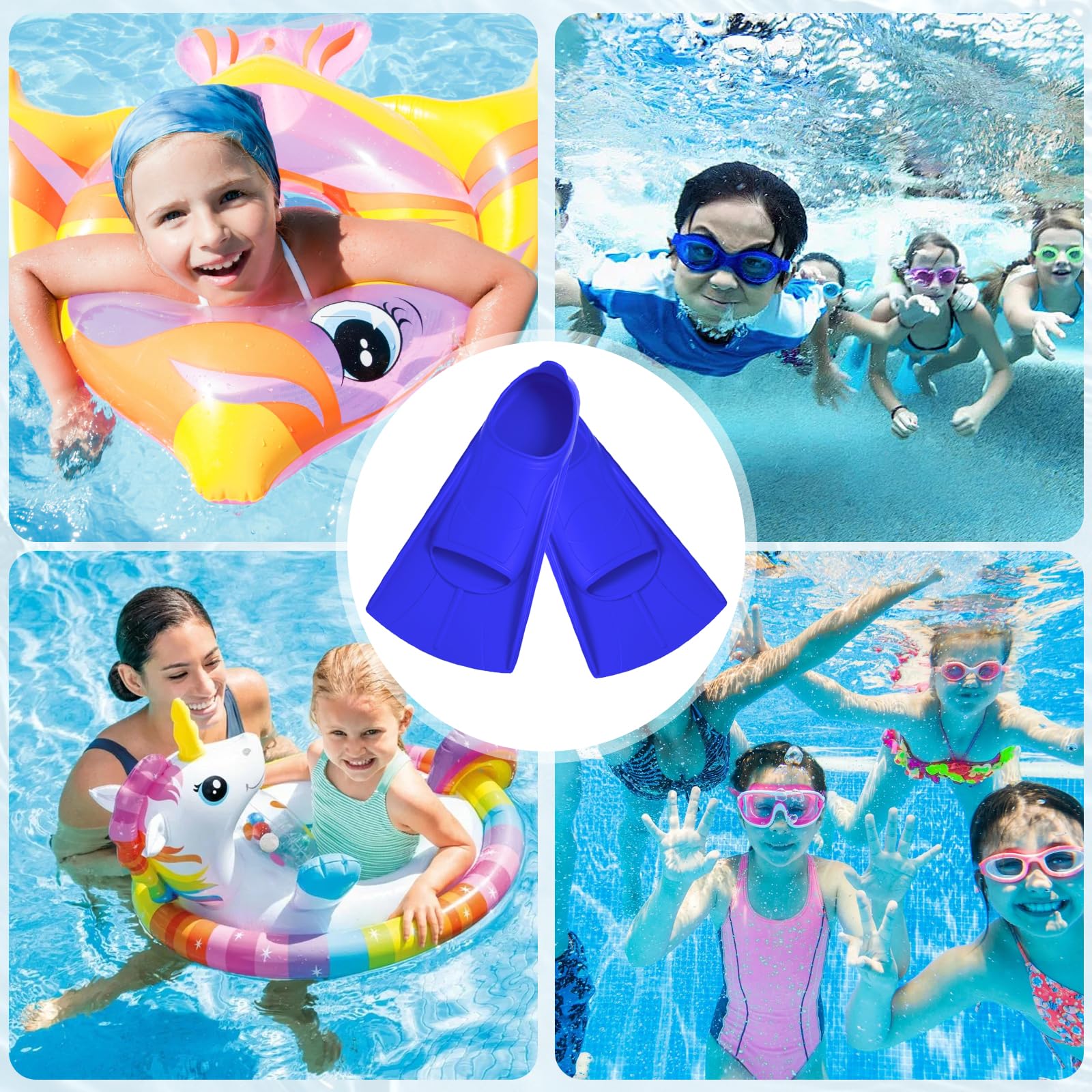 Aletas de Natación Cómodas de Silicona para Niños, Cortas Aletas Natacion para Snorkel y Entrenamiento de Natación, Unisex Aletas Cortas Natacion para Niños