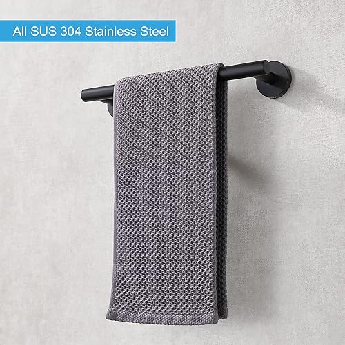 Miniatura 9 de Toallero de baño de 23.6 pulgadas, color negro mate, acero inoxidable SUS304 de alta calidad, estilo redondo, toallero resistente, soporte para
