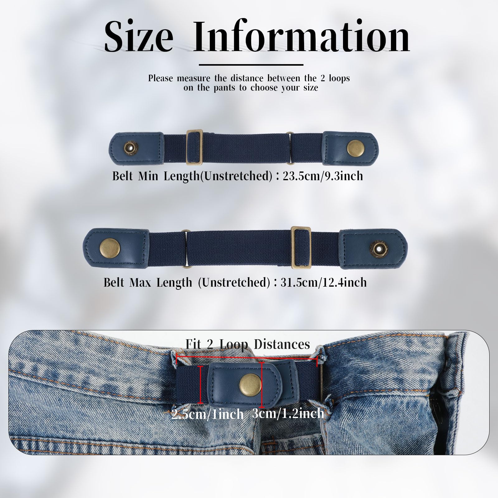 No Buckle Belts for Men,2 Pack Adjustable Buckless Belts Side Belts No Buckle for Women,Stretch Belt Loops for Pants Jeans (Blue)