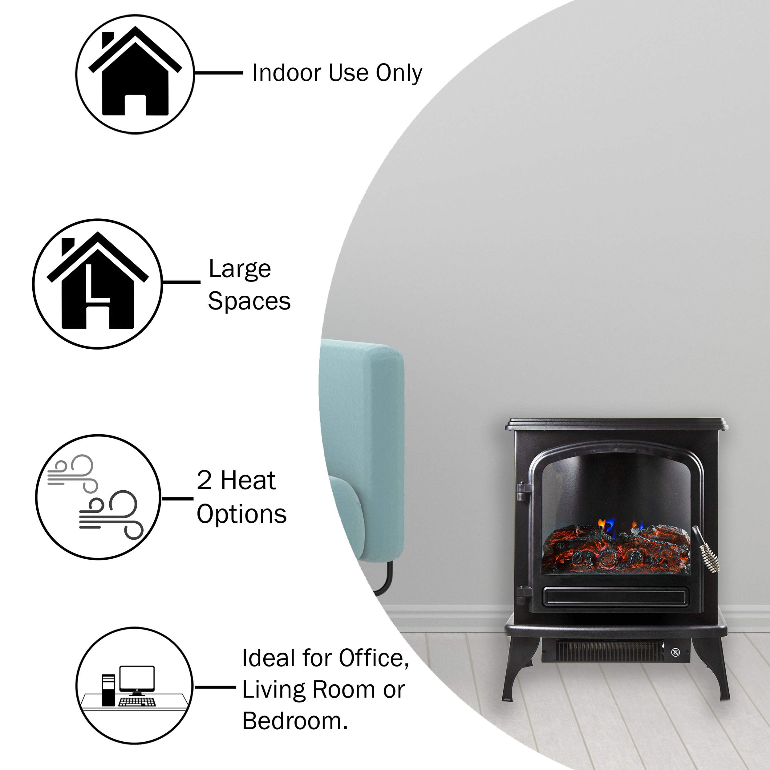 Amazon.com: Comfort Zone CZFP6 750/1,500-Watt Electric Fireplace Heater  Furnace with LED Simulated Flame and Bed of Burning Embers, 3 Heat  Settings, Stay Cool Housing, Overheat Sensor, Safety Tip-Over Switch : Home  u0026