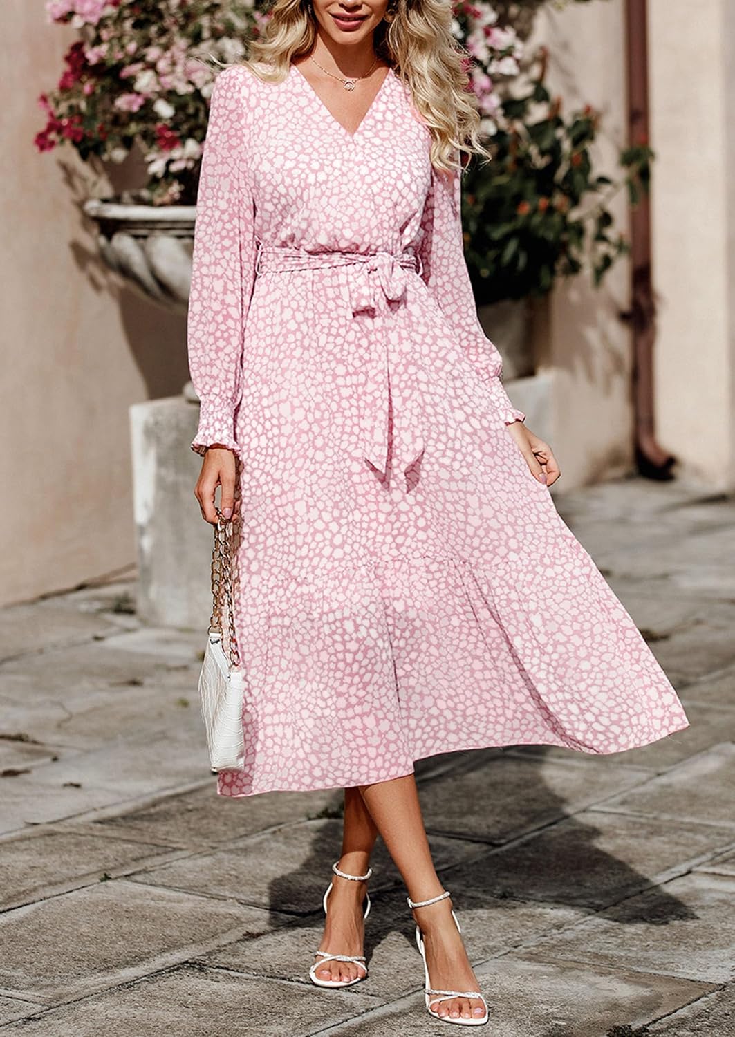 PRETTYGARDEN Women's Floral Boho Dress Fall Long Sleeve Wrap V Neck Ruffle Flowy Maxi Spring Wedding Guest Vacation Dresses - Image 4