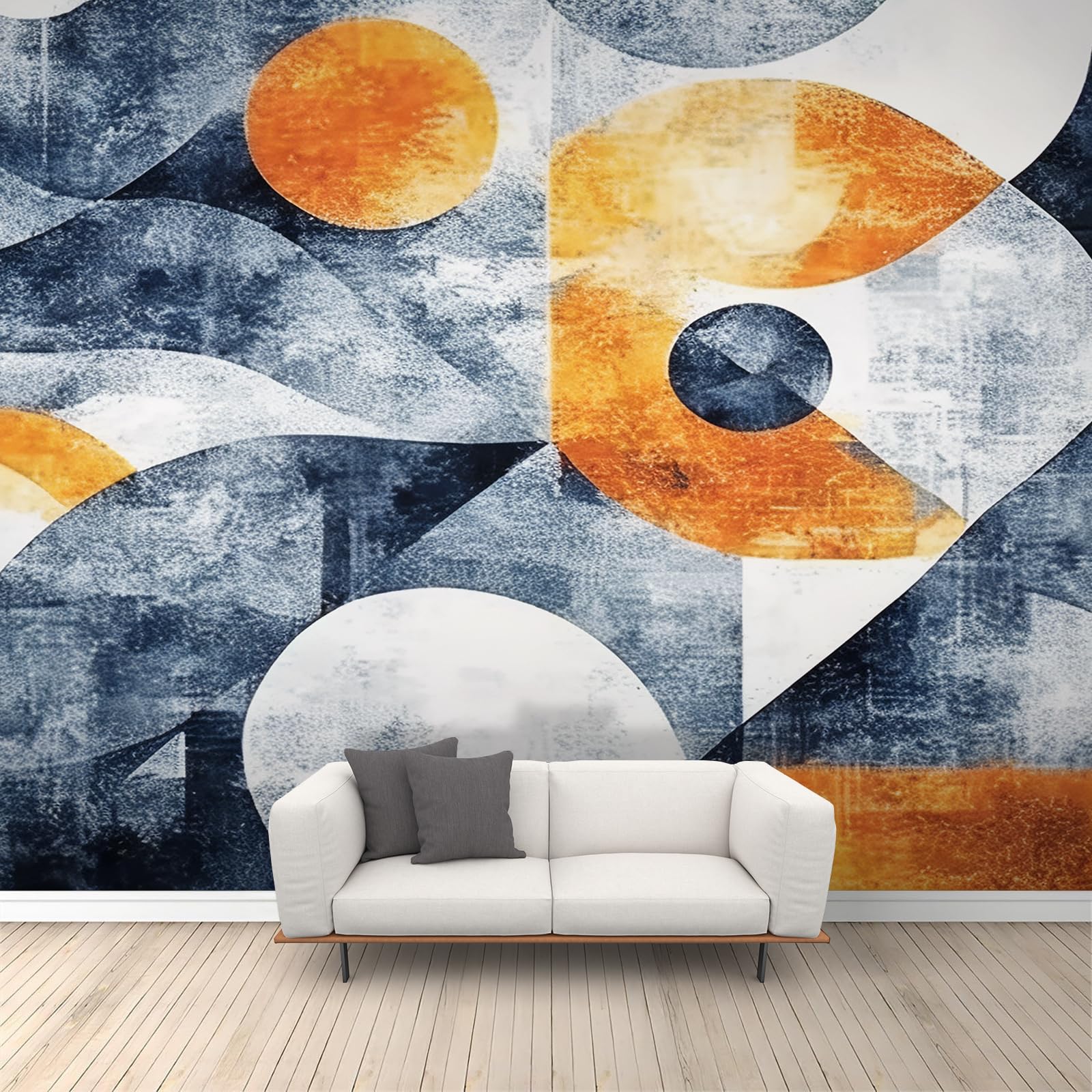 Papier peint bleu marine : masquez un mur vide grâce à la géométrie dorée