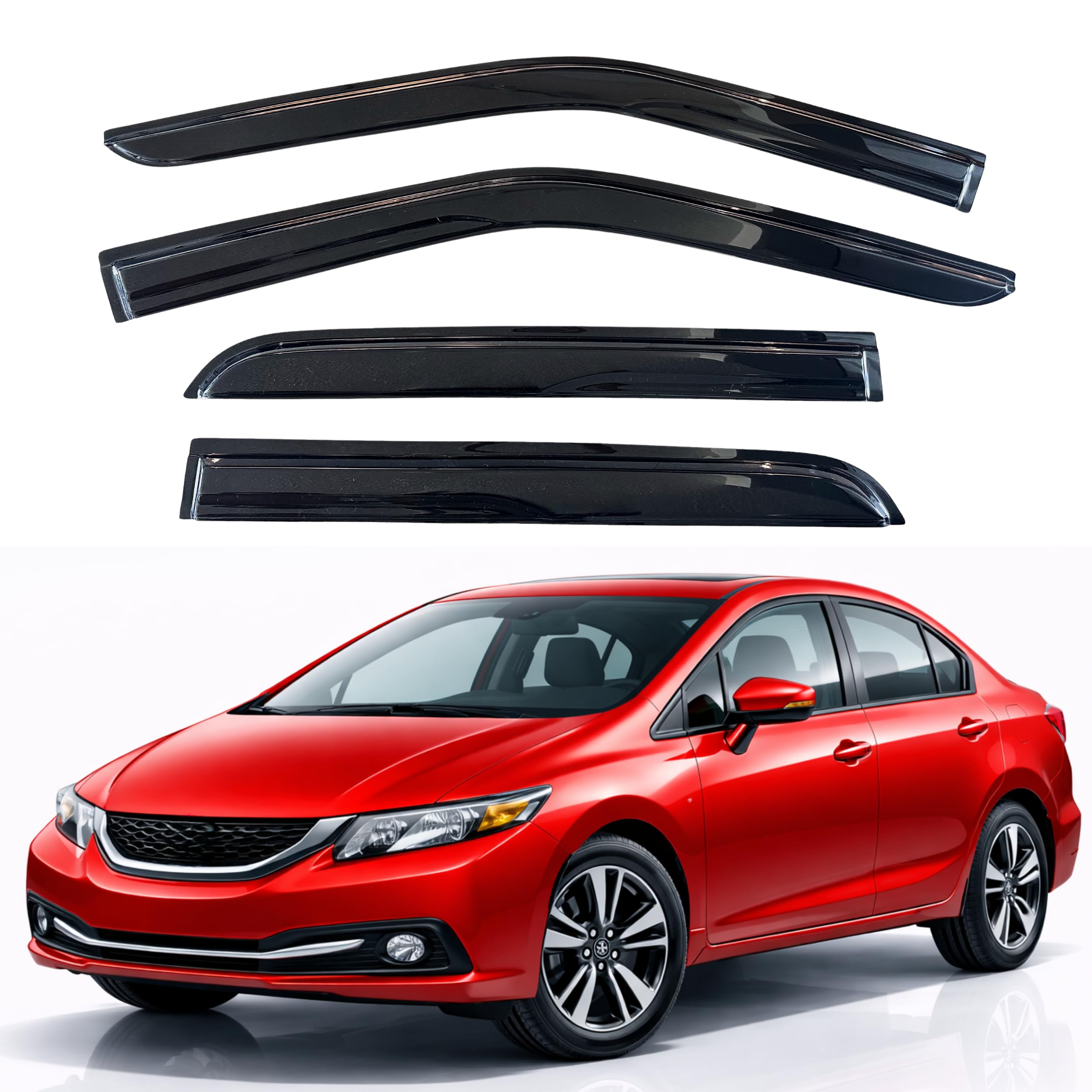 KPY Rain Guards Fit for 2012-2015 Honda Civic, Out-Channel Window Visors Vent Wind Deflectors 4PC, Car Accessories for 12-15 Civic (Sedan Only)