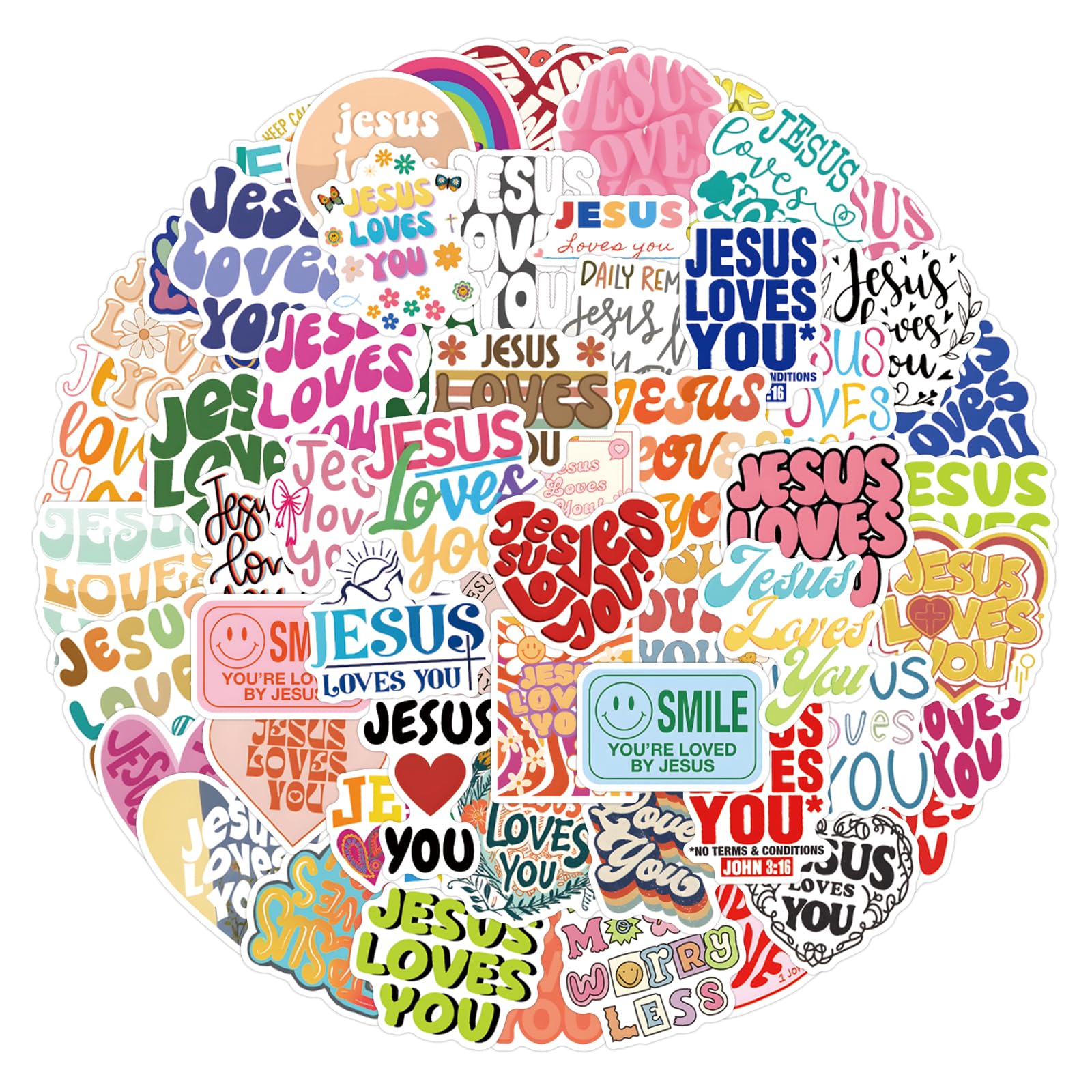 107PCS Jesus Loves You Stickers Inspirational Christian Stickers for Adults Teens Religious Sticker for Water Bottle Laptop Cards Party Supply Sunday