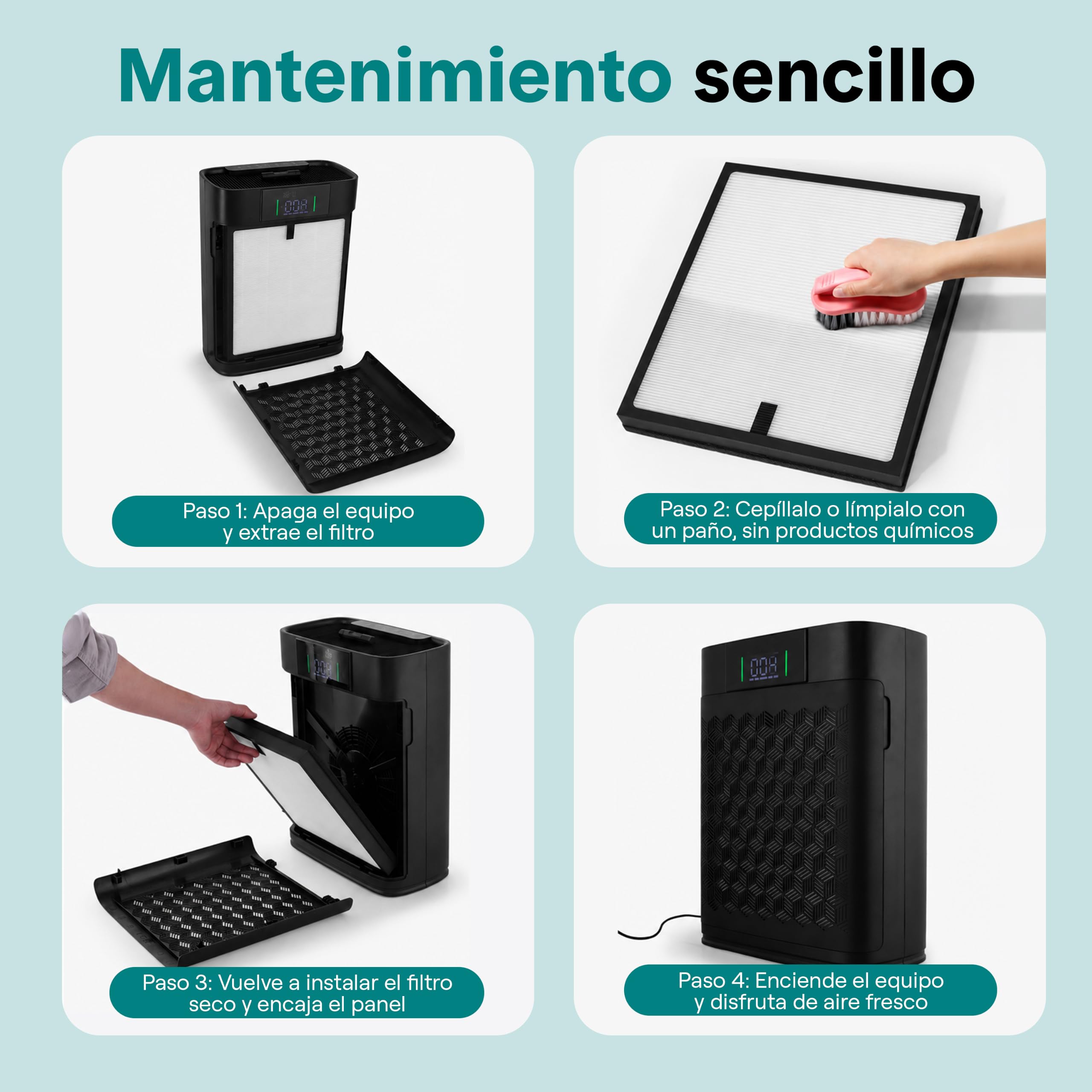 SereneLife purificador de aire HEPA para el hogar, Control Inteligente por WiFi y app, Ultra silencioso, Elimina polvo, Pelo de mascotas y olores, Cubre hasta 100 m²