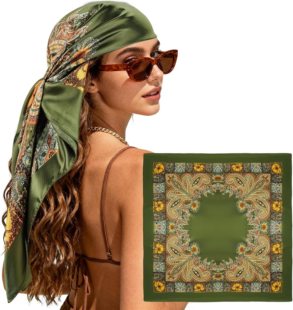 Large Square Head Scarf Bandana - 35" Satin Hair Scarf for Women Like Silk Scarf Fashion Hair Wrapping