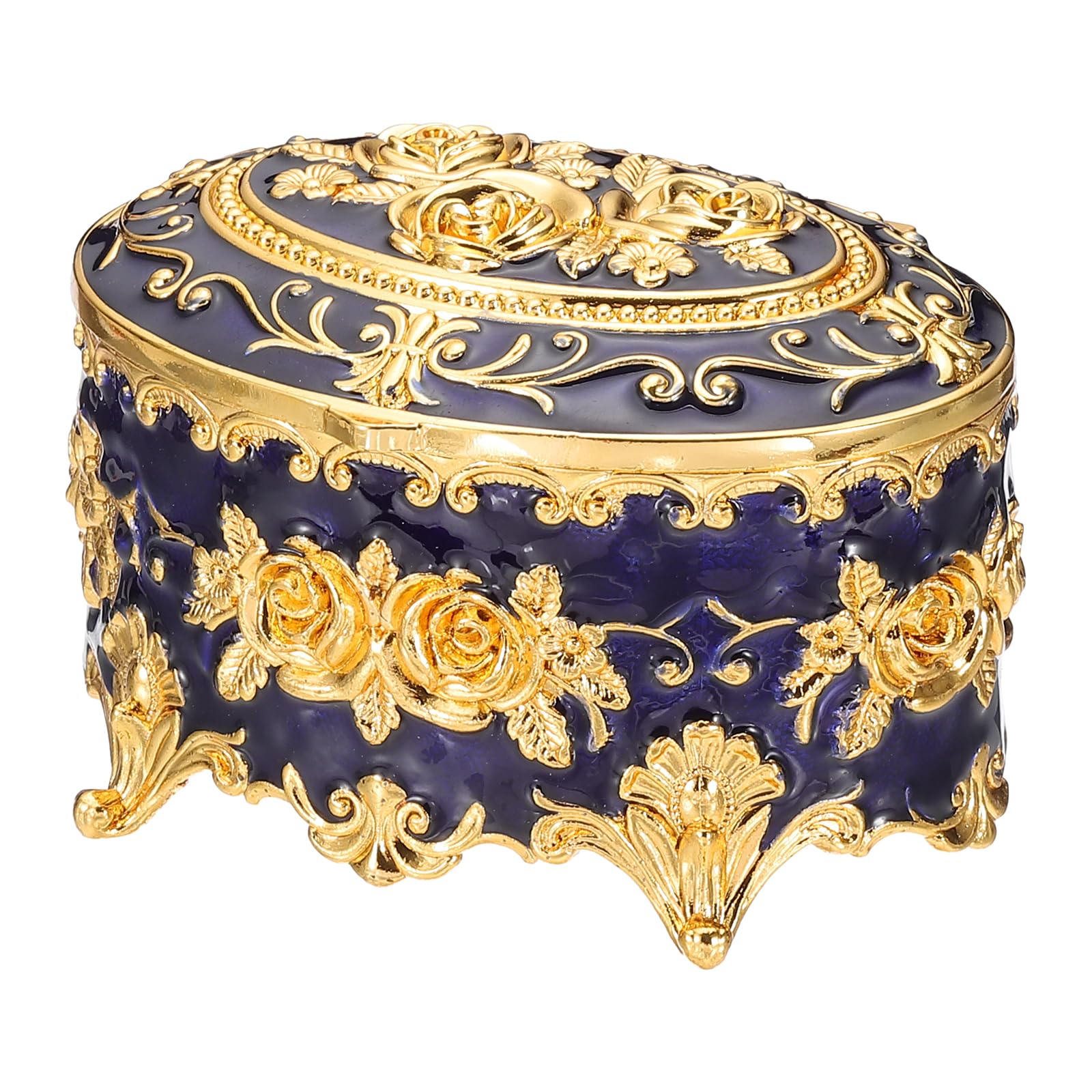 Boîte à bijoux vintage en métal de qualité, écrin ovale bleu