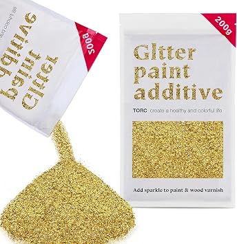 TORC Gold Glitter Paint Additive - Multi-Size Glitter Powder for Acrylic Paint, Walls, Wood Furniture & Crafts 200g/7oz - Interior/Exterior Use on All Finishes