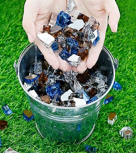 Vista 54 de Grisun Vidrio ignífugo para cuenco de fuego, 1/2 pulgada de alto, 10 libras, brillo reflectante, rocas de vidrio templado para gas natural o Verde