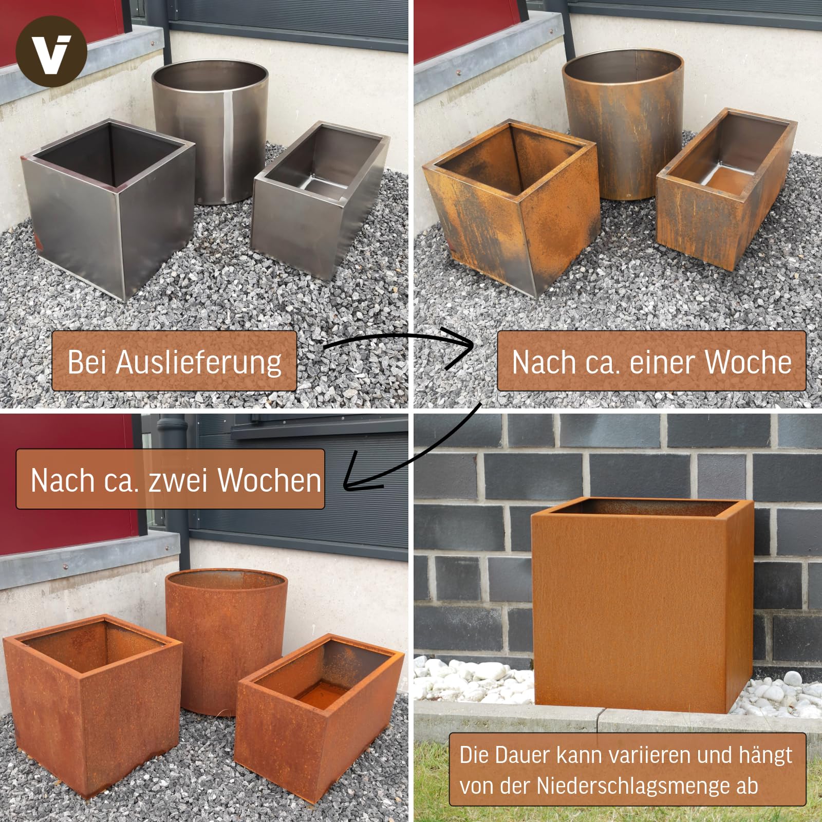 VIVANNO Pflanzkübel Cortenstahl Block - Blumentopf Frostsicher, 40x40x40 cm